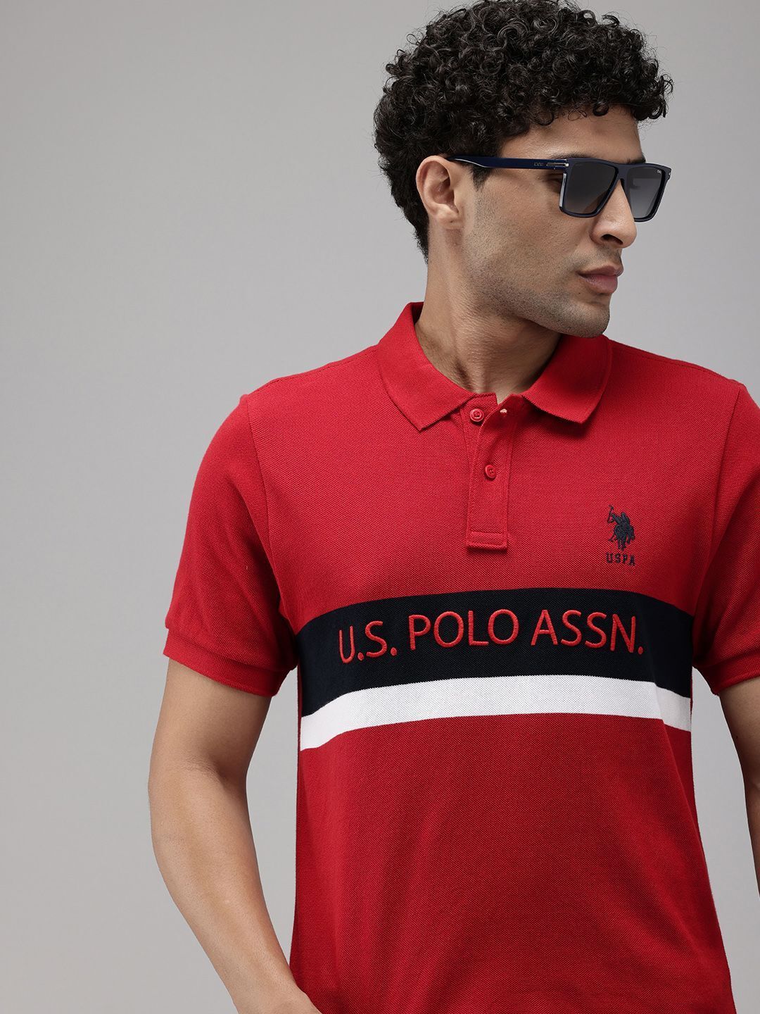 u.s. polo assn. Men Solid Polo Neck Pure Cotton Red T-Shirt-picture-16