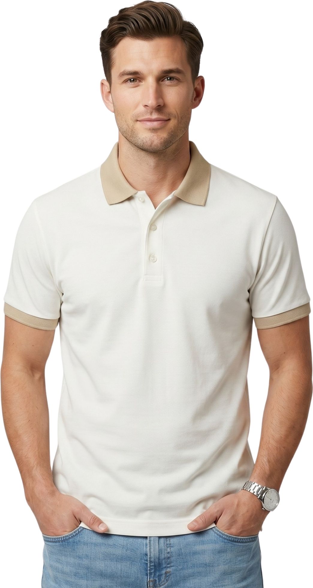 akshant Men Solid Polo Neck Reversible Cotton Blend White T-Shirt-picture-12