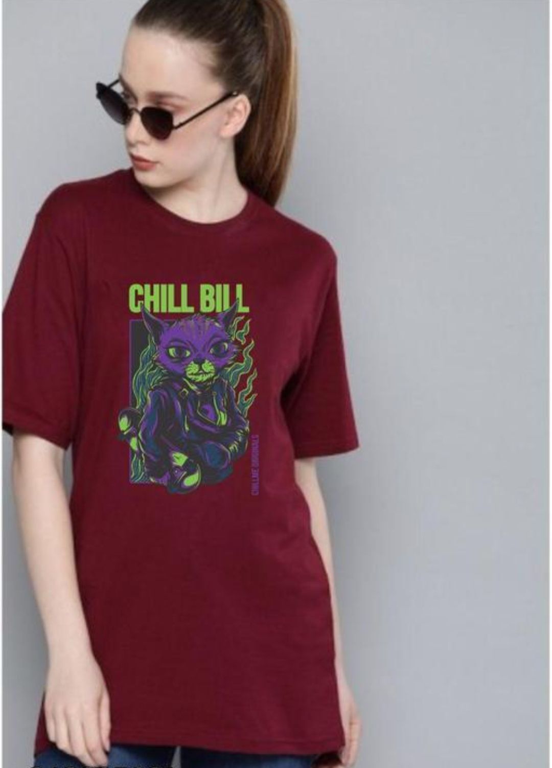 Women Printed, Typography Round Neck Cotton Blend Maroon T-Shirt-image-35
