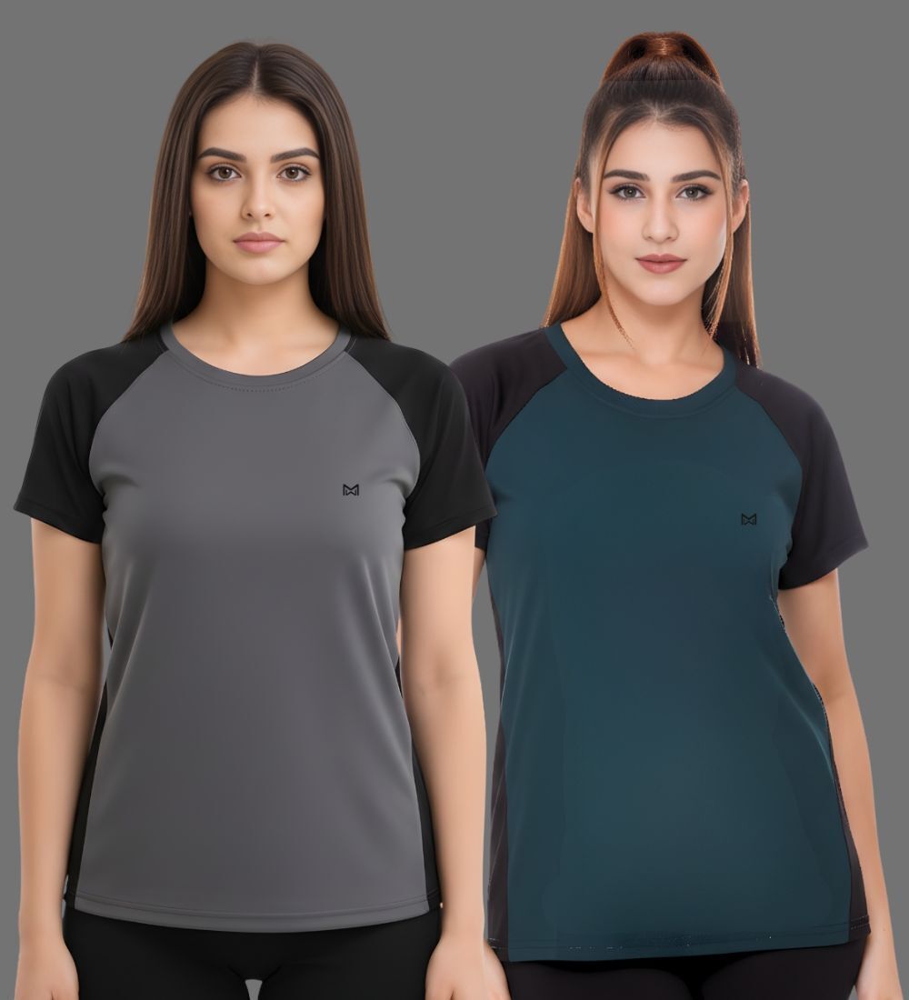 Pack of 2 Women Colorblock Round Neck Polyester Multicolor T-Shirt-image-24