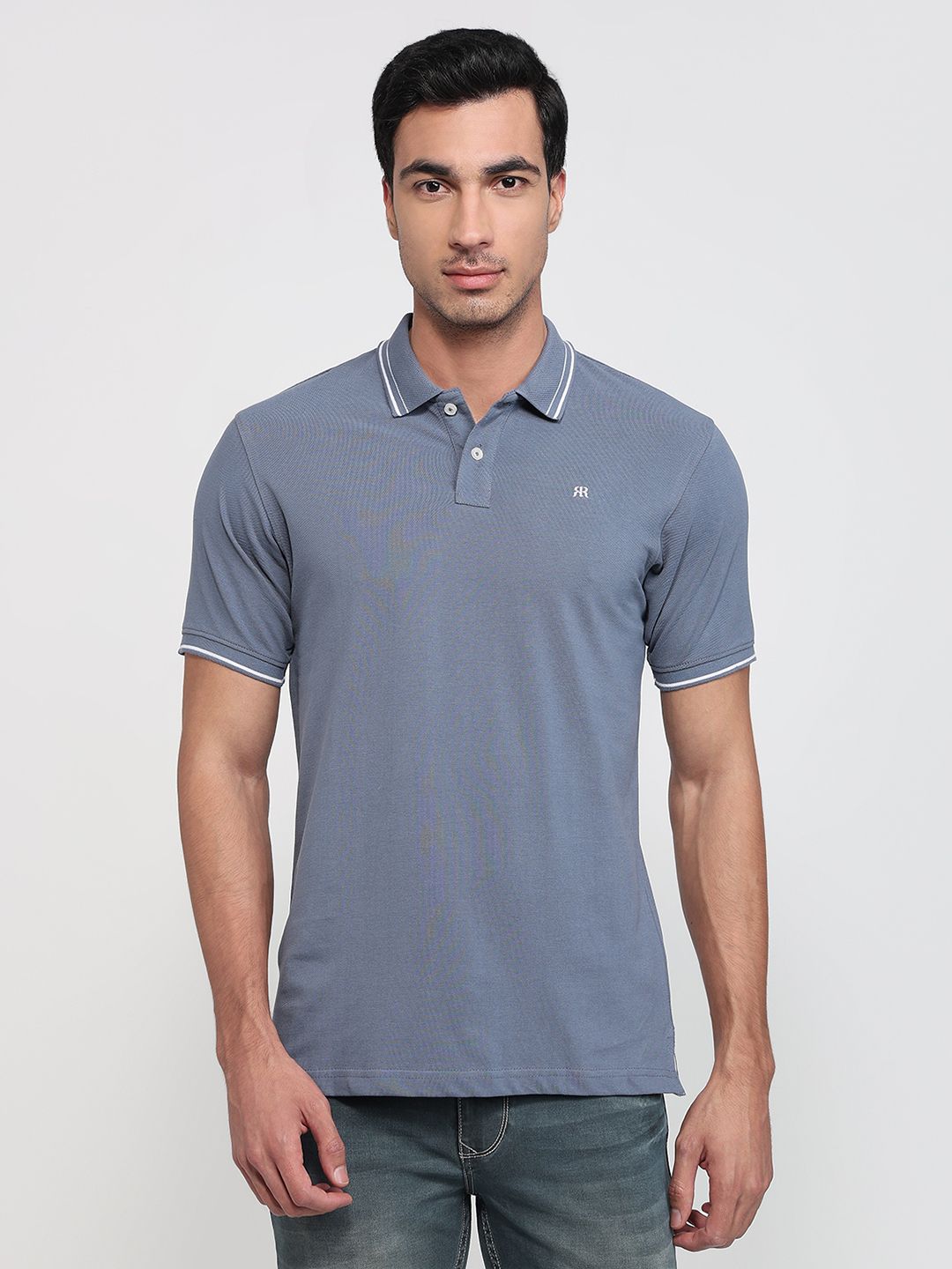 raymond Men Solid Polo Neck Pure Cotton Dark Blue T-Shirt-picture-13