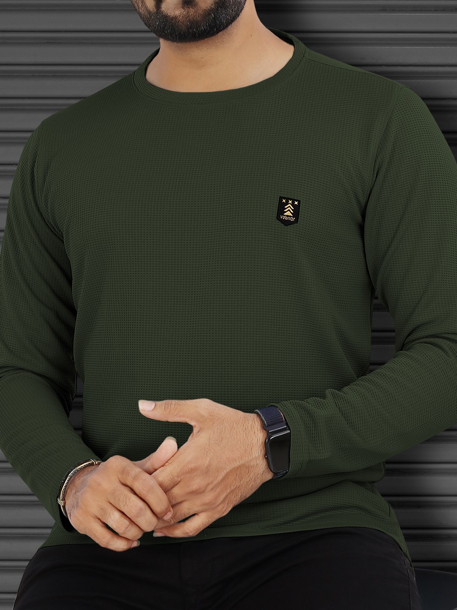 Men Solid Round Neck Polyester Green T-Shirt