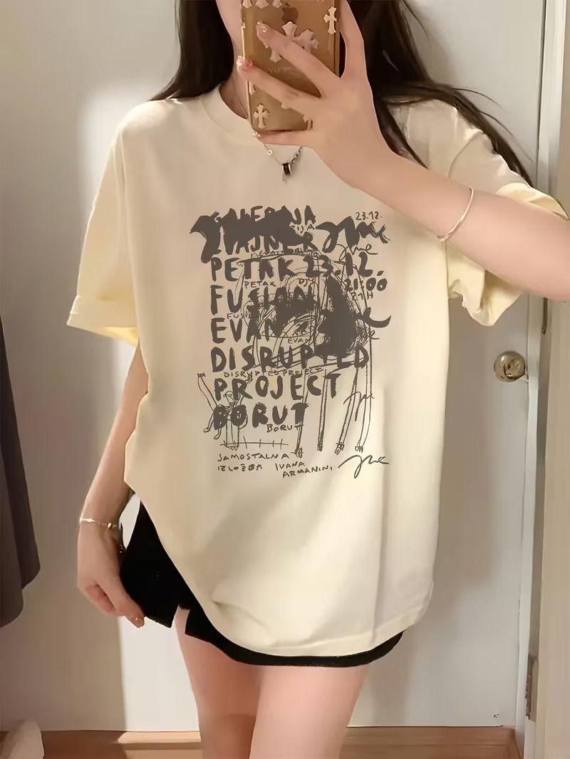 Women Graphic Print Round Neck Pure Cotton White T-Shirt-image-8