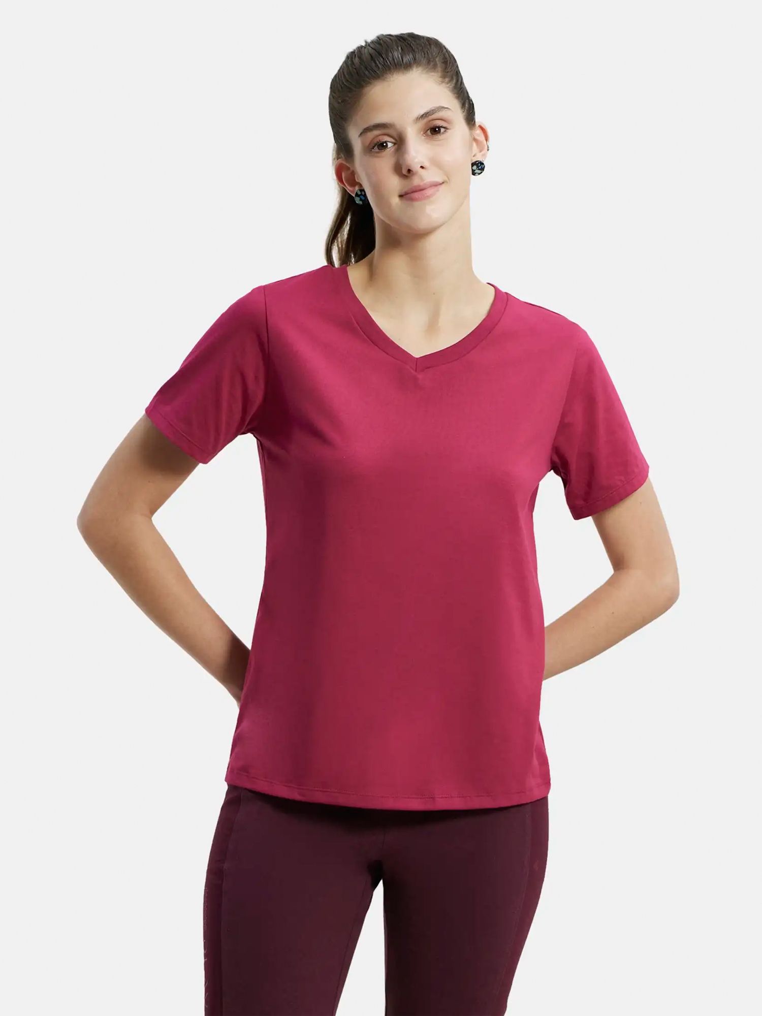 jockey AW88 Women Solid Round Neck Cotton Blend Red T-Shirt-picture-17
