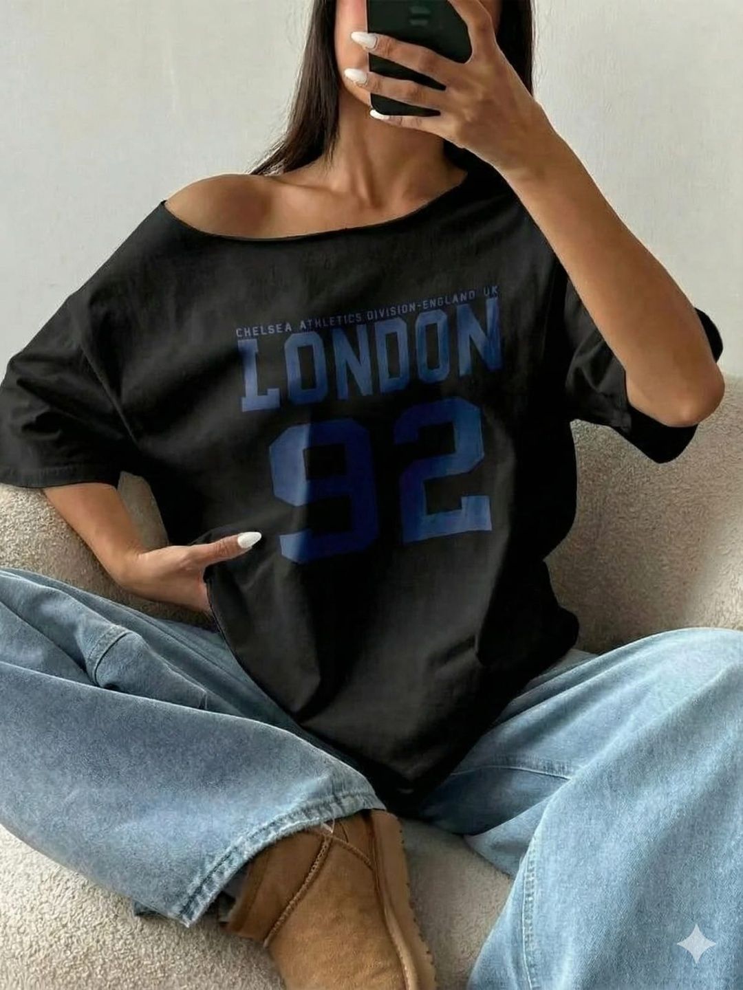 Women Printed Round Neck Cotton Blend Black T-Shirt