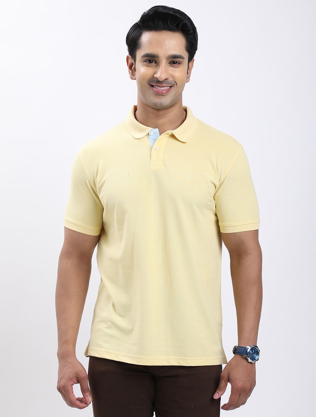 Men Solid Polo Neck Cotton Blend Yellow T-Shirt-image-46
