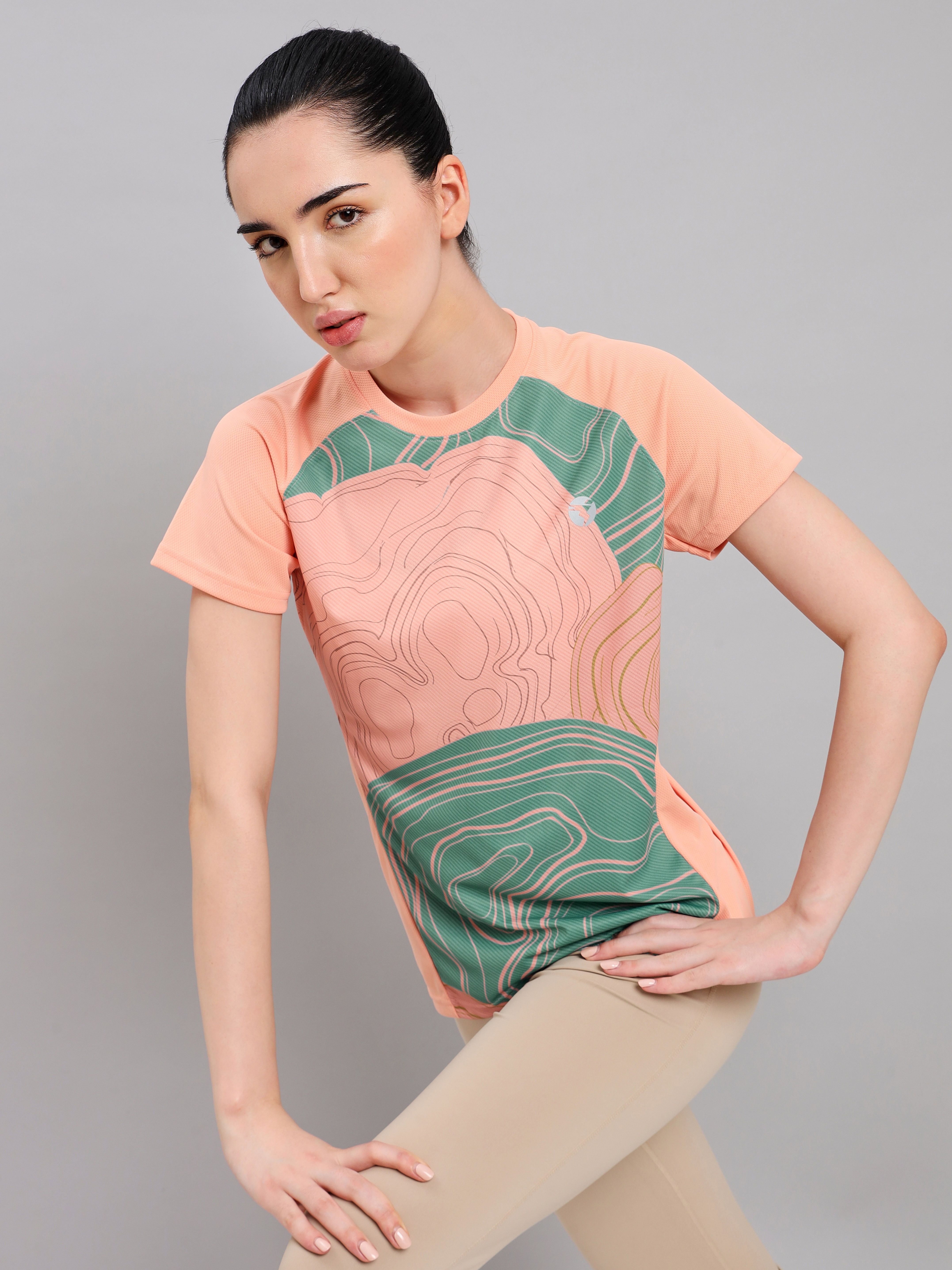 technosport Women Printed Crew Neck Polyester Orange T-Shirt-picture-30