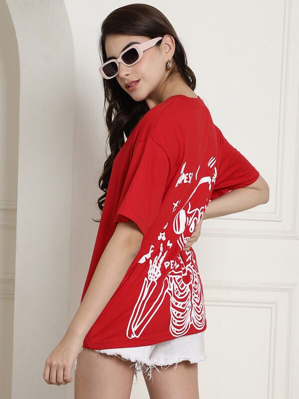 metronaut Typography, Printed Women Round Neck Cotton Blend Red T-Shirt-picture-10