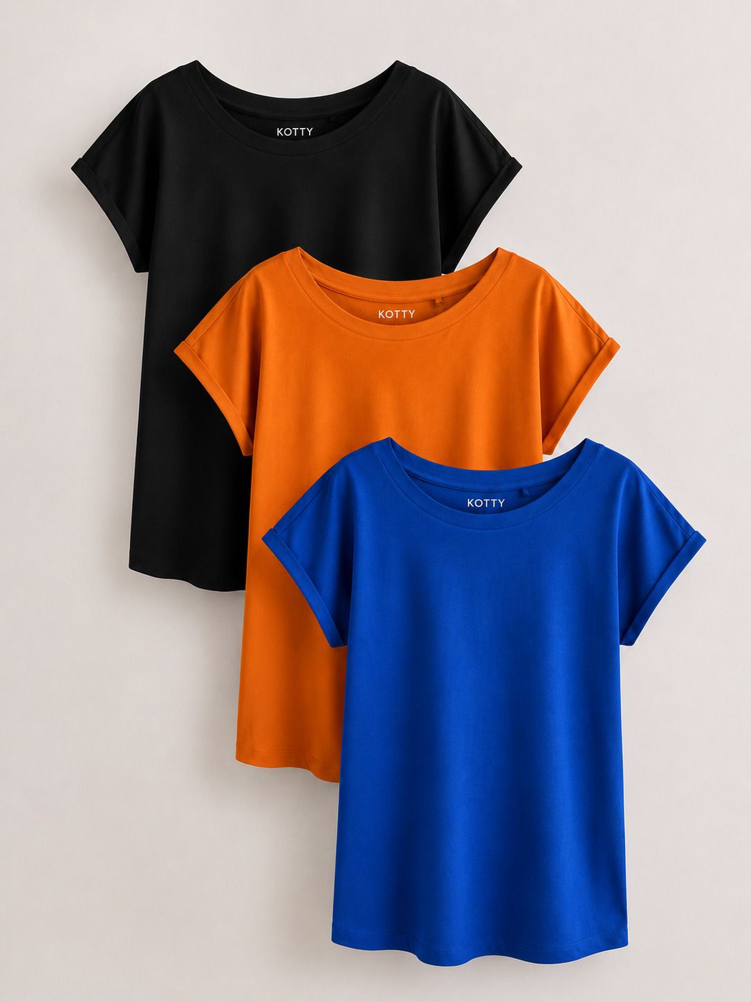 kotty Women Solid Round Neck Cotton Blend Multicolor T-Shirt-picture-17