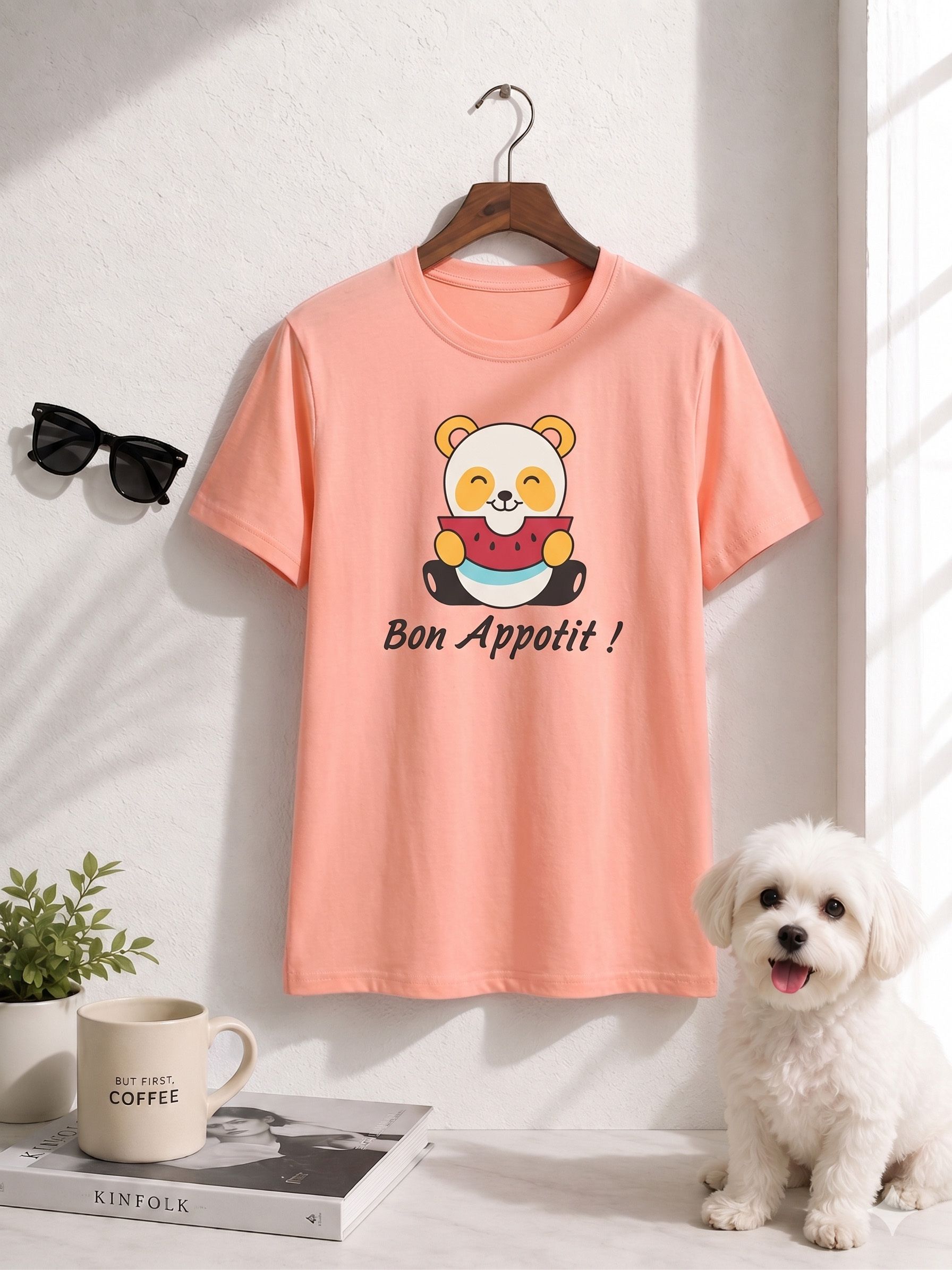 fabflee Women Solid Round Neck Cotton Blend Pink T-Shirt-picture-22