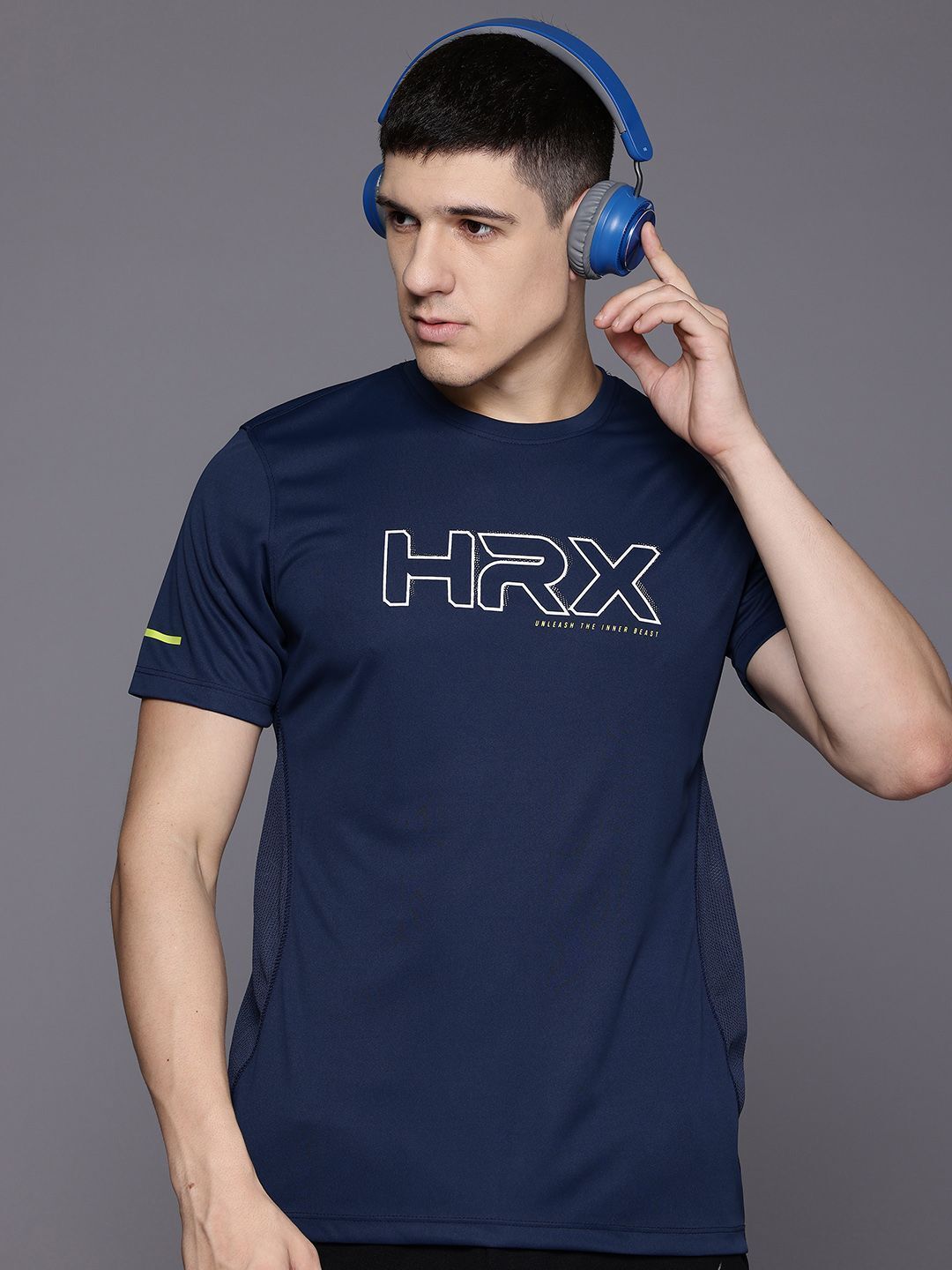 Men Printed Round Neck Polyester Blue T-Shirt-image-7
