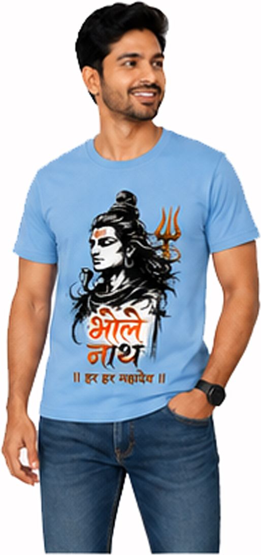 Men Solid Round Neck Polycotton Blue T-Shirt-image-11