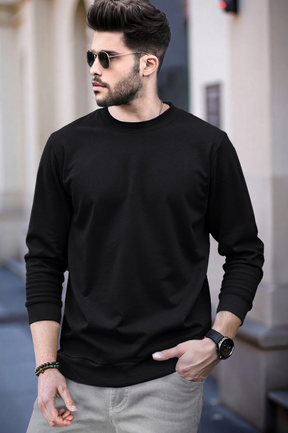 blive Men Solid Round Neck Cotton Blend Black T-Shirt-picture-17