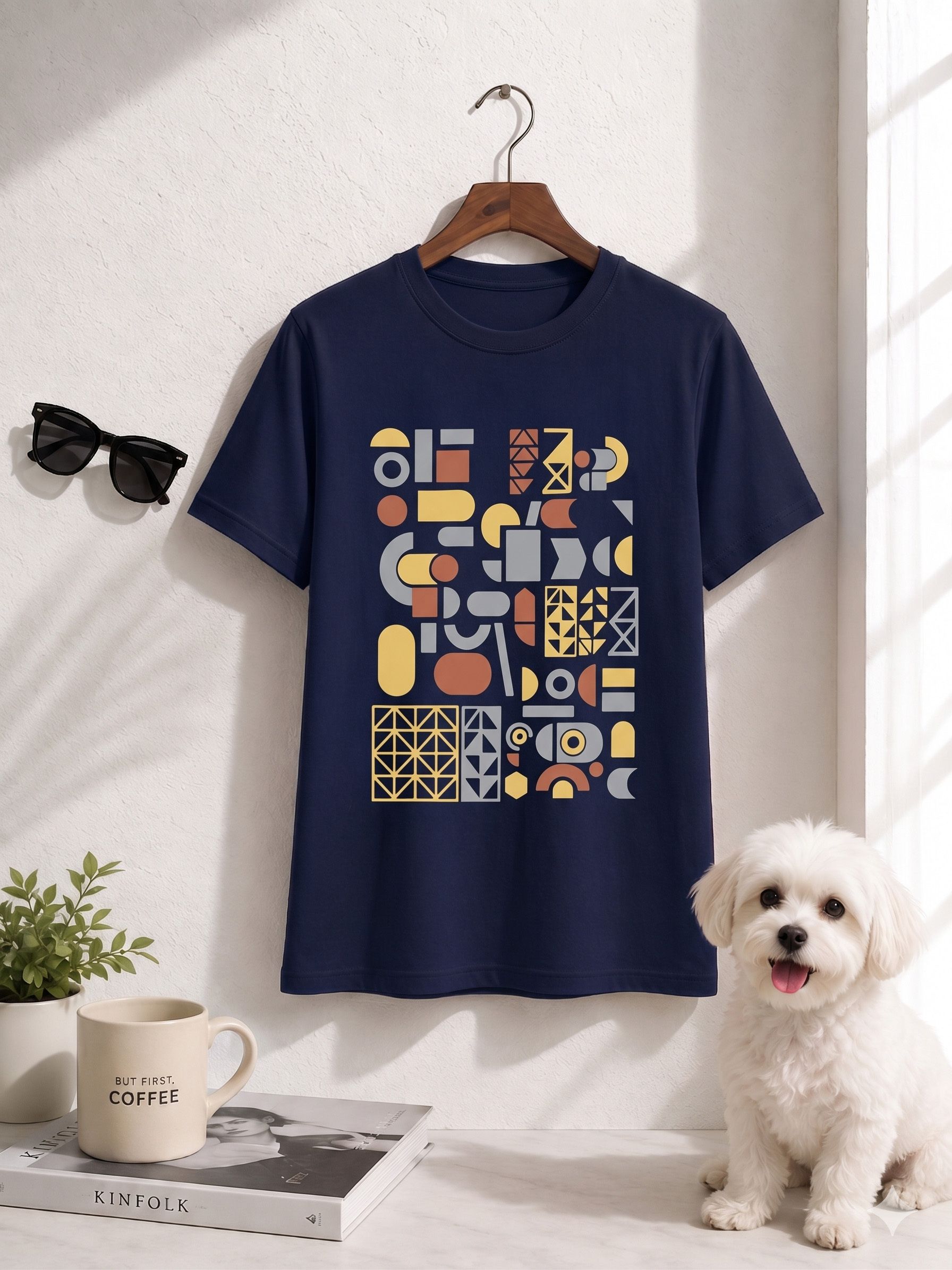 fabflee Women Solid Round Neck Cotton Blend Navy Blue T-Shirt-picture-14