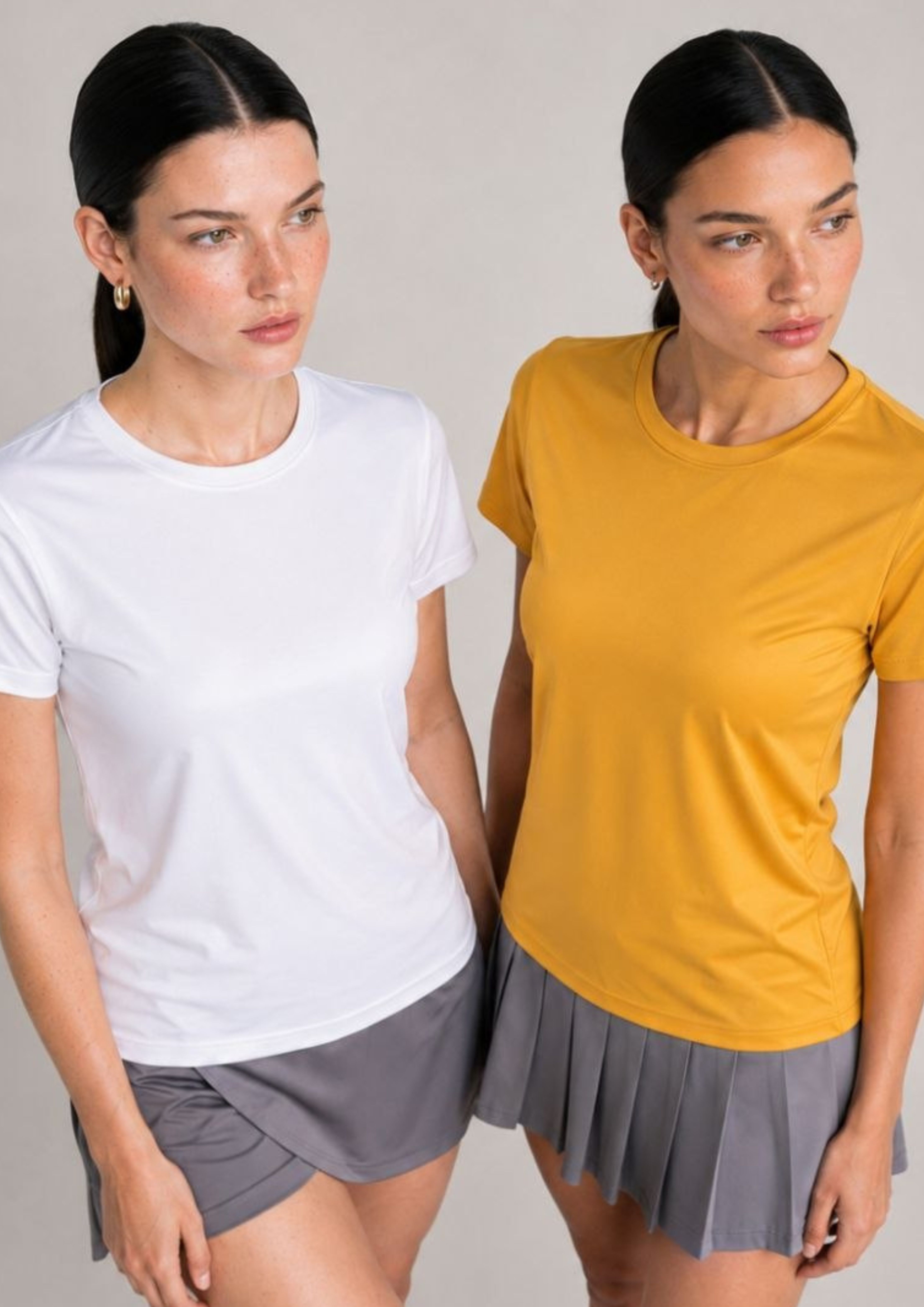 carlo magno Pack of 2 Women Solid Round Neck Polyester White, Yellow T-Shirt-picture-44