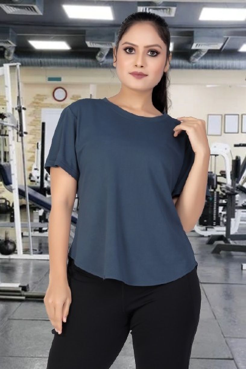 Women Solid Round Neck Reversible Polyester Multicolor T-Shirt