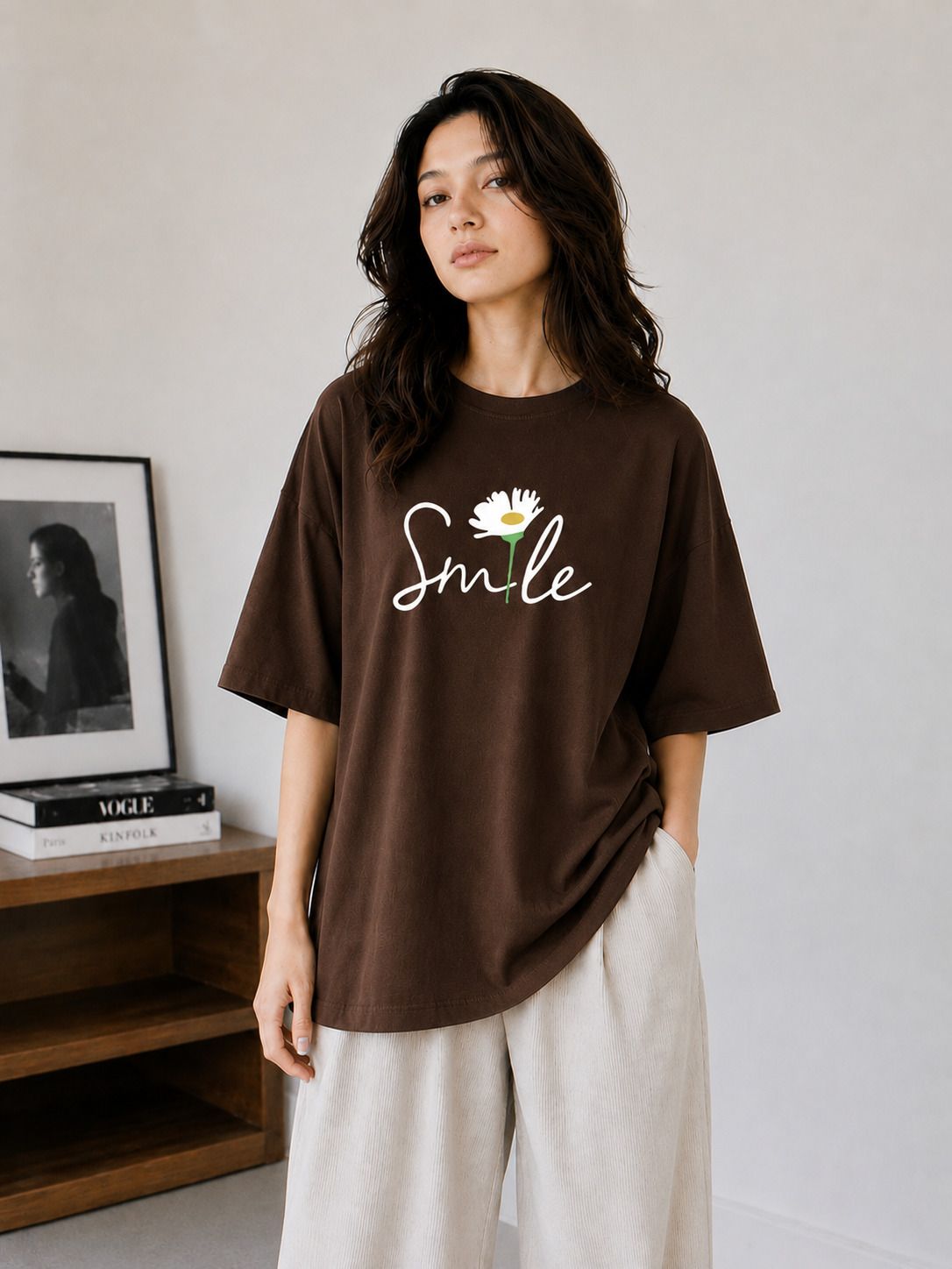 gatiman Women Graphic Print Round Neck Cotton Blend Brown T-Shirt-picture-25