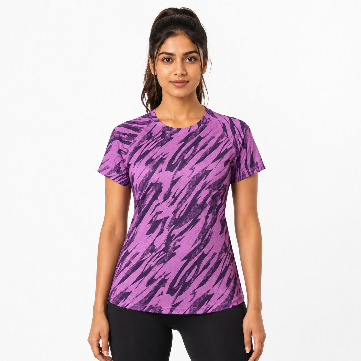 gloster Women Printed, Abstract Round Neck Polyester Purple T-Shirt-picture-9