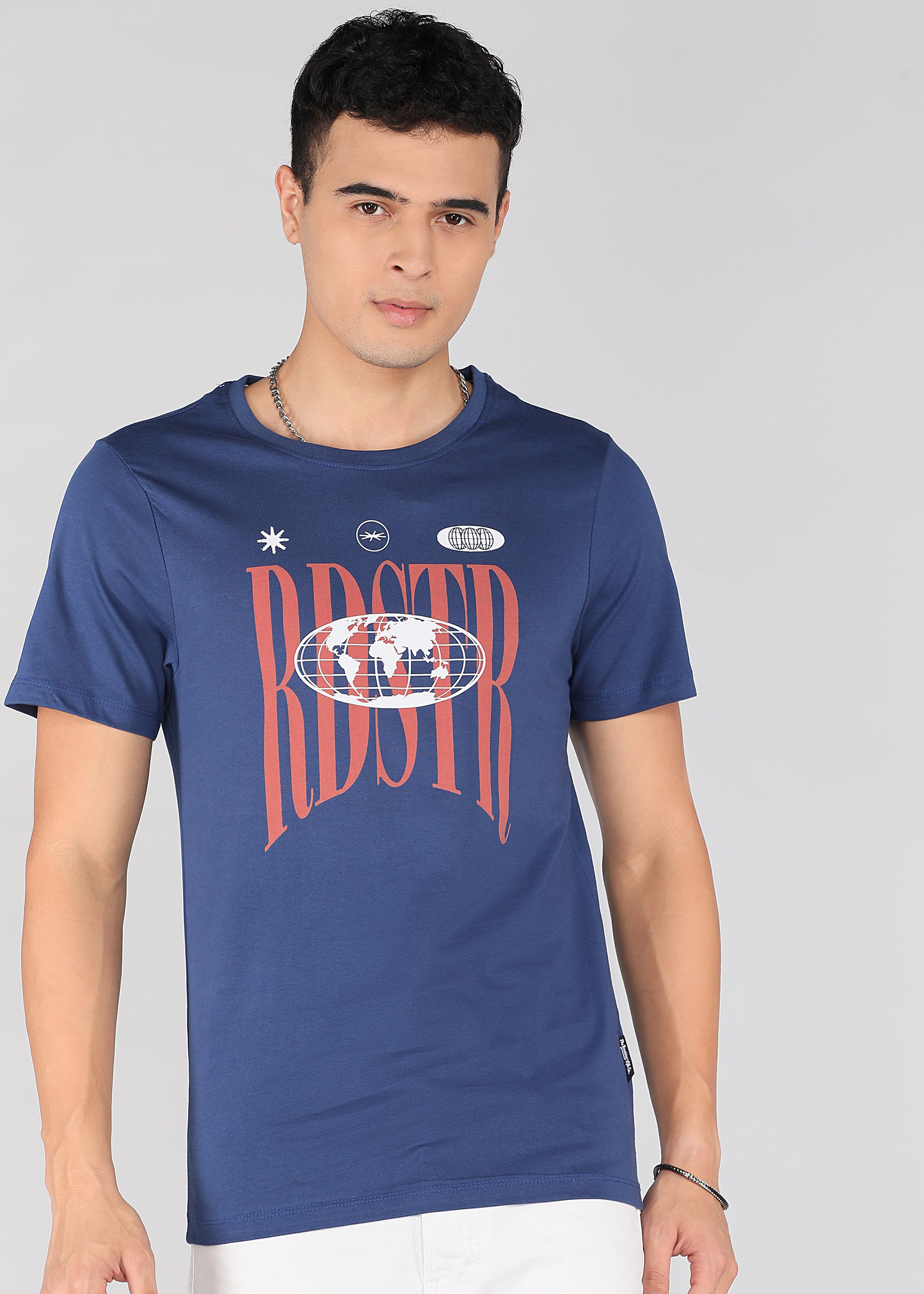 roadster Men Graphic Print Round Neck Pure Cotton Blue T-Shirt-picture-10