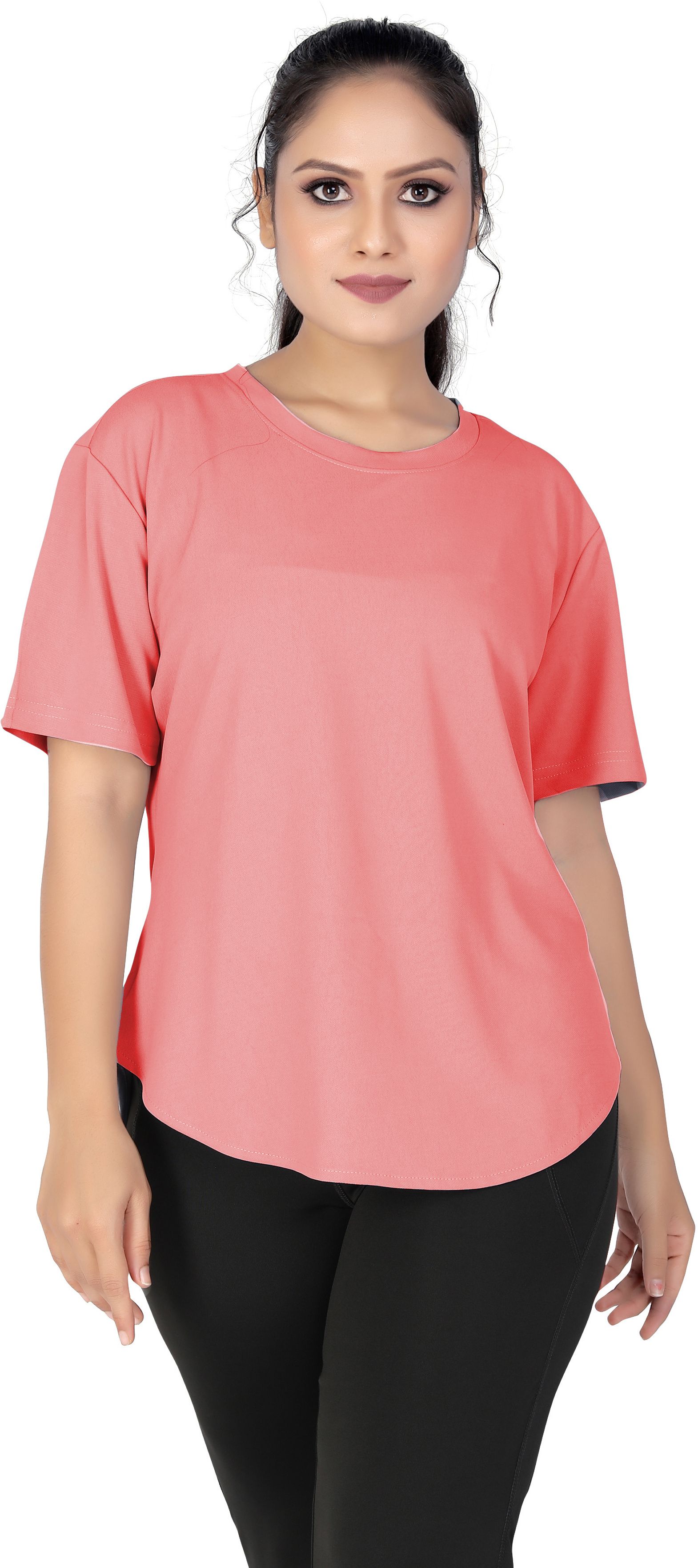 Women Solid Round Neck Polyester Multicolor T-Shirt-image-18
