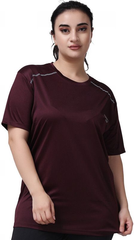 nd Women Solid Round Neck Polyester Maroon T-Shirt-picture-10