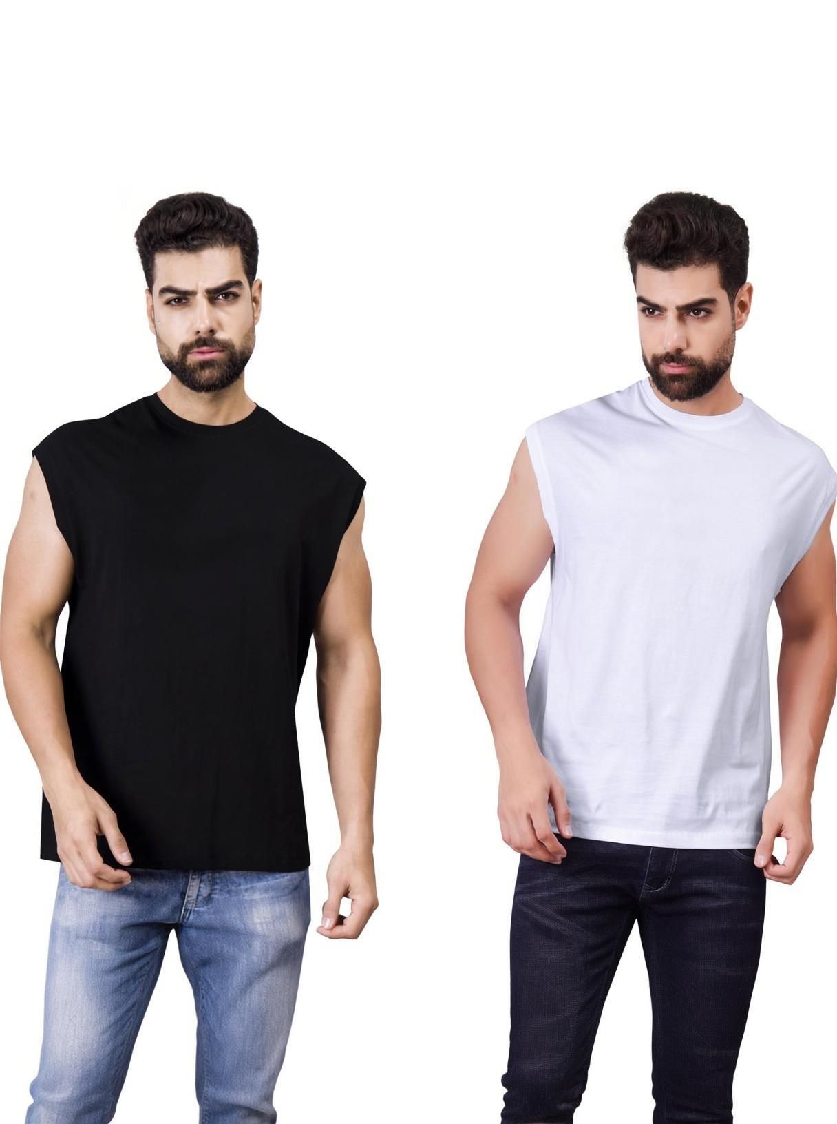 i&d Pack of 2 Men Solid Round Neck Pure Cotton Multicolor T-Shirt-picture-16