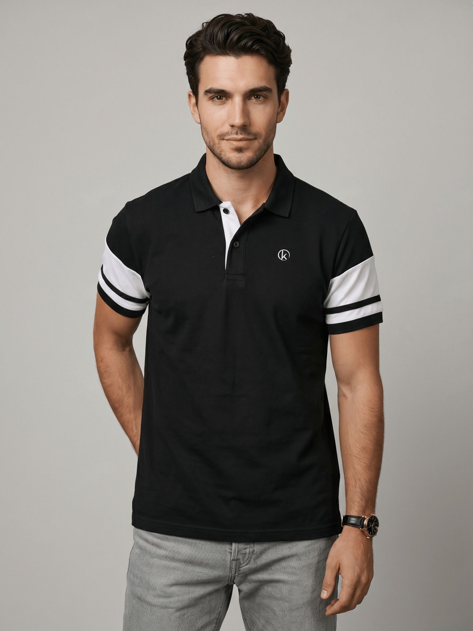 rezaa homezz Men Solid Polo Neck Pure Cotton Black T-Shirt-picture-45