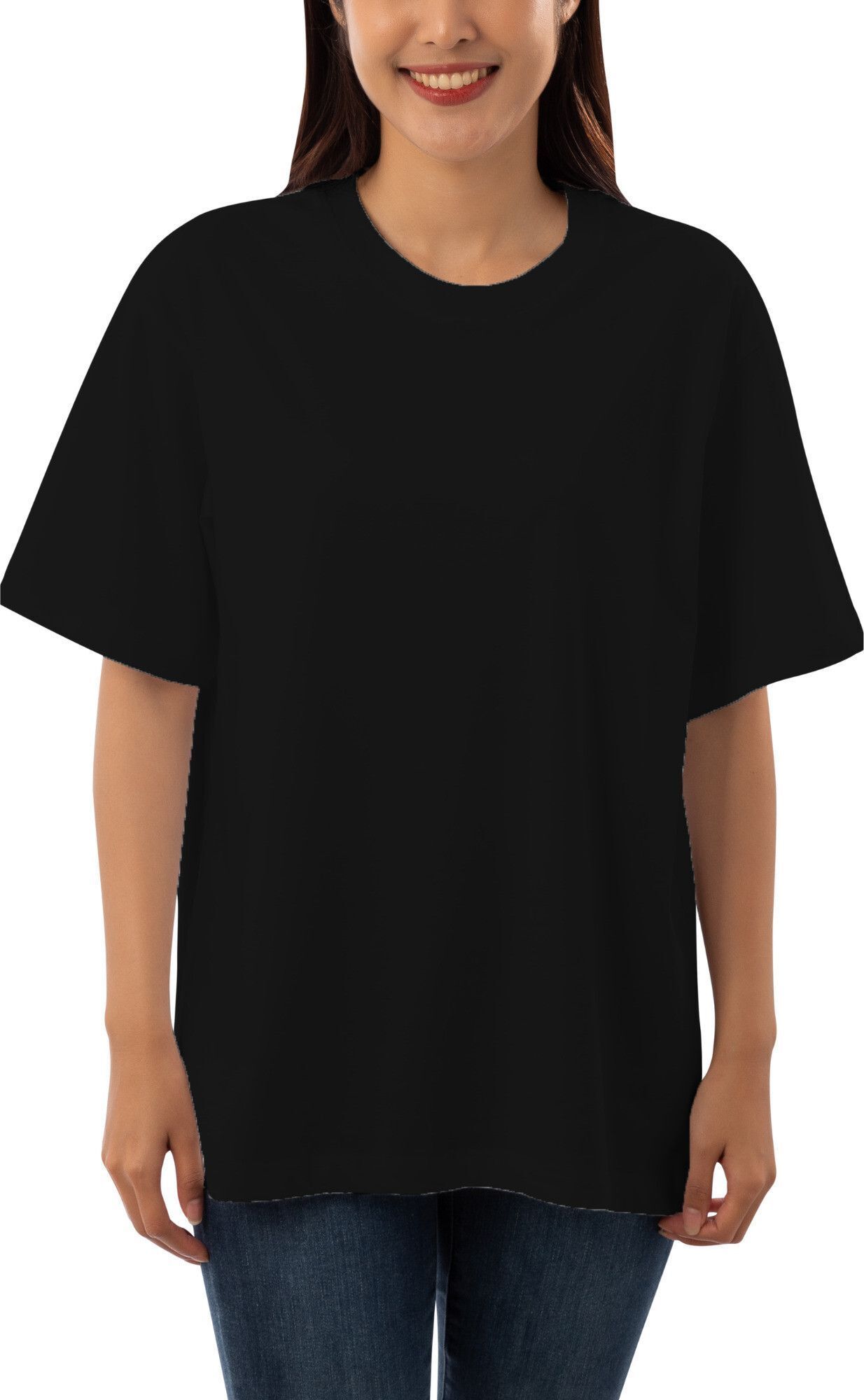 lcyflame Women Solid Round Neck Polycotton Black T-Shirt-picture-12