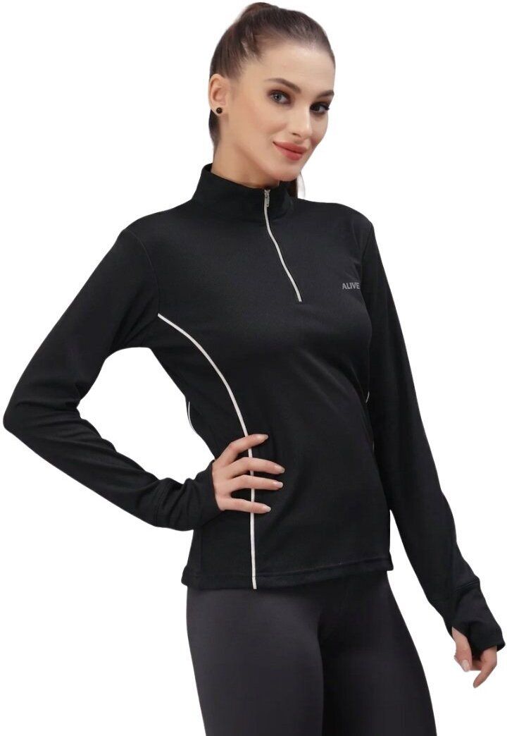jump usa Women Solid Zip Neck Reversible Polyester Black T-Shirt-picture-20
