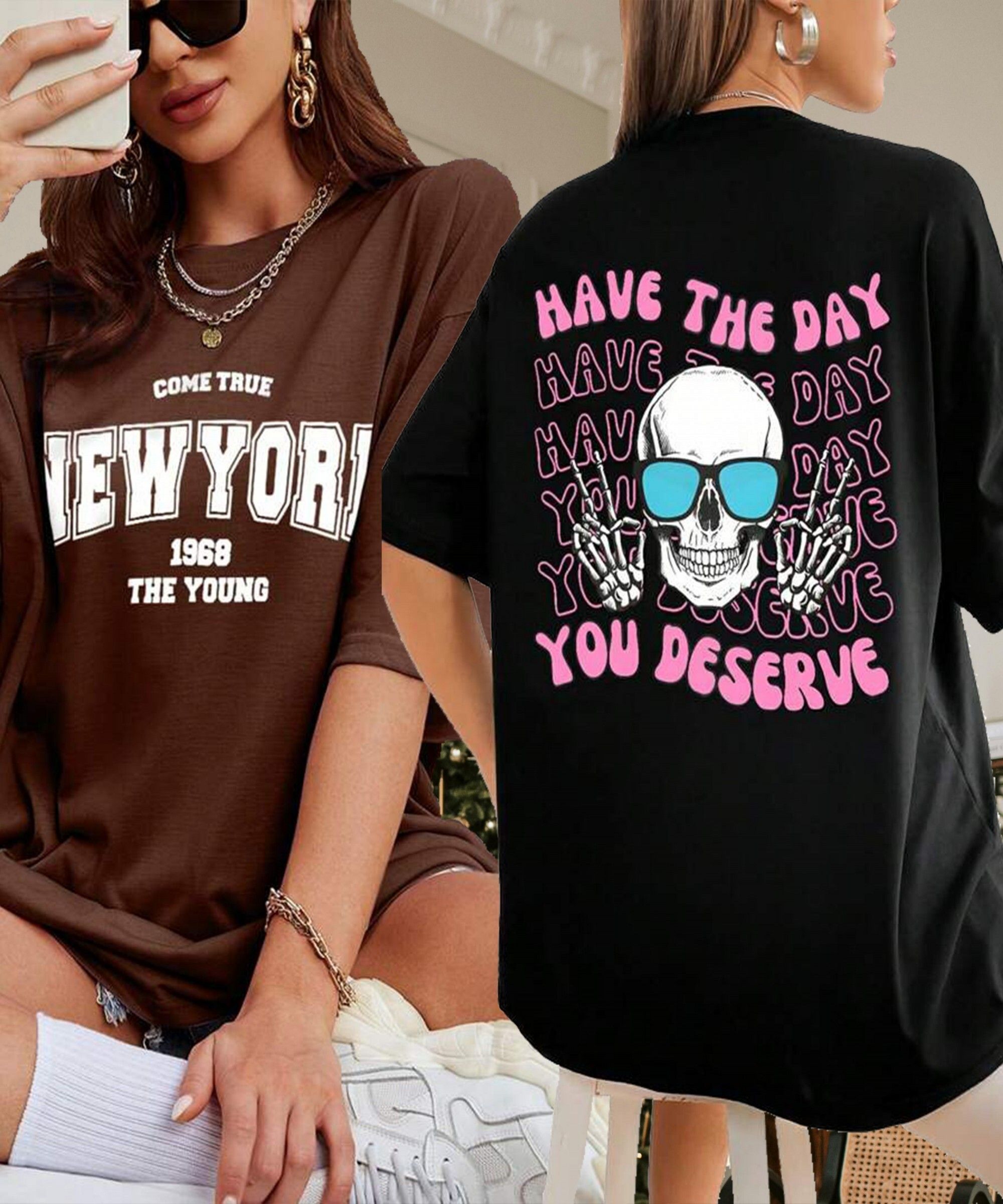 hell bound Pack of 2 Women Printed Round Neck Pure Cotton Multicolor T-Shirt-picture-20