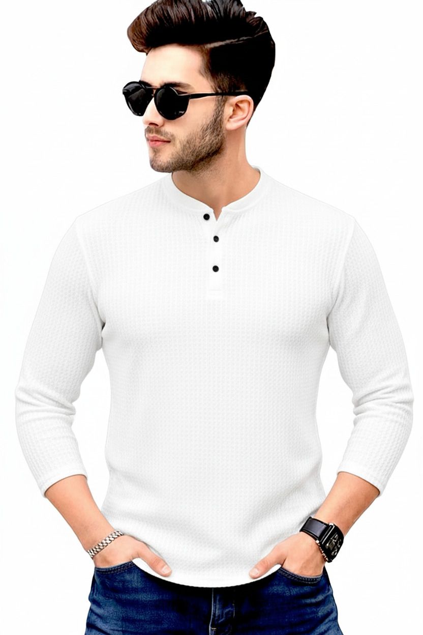 metronaut Solid Men Henley Neck Polycotton White T-Shirt-picture-33