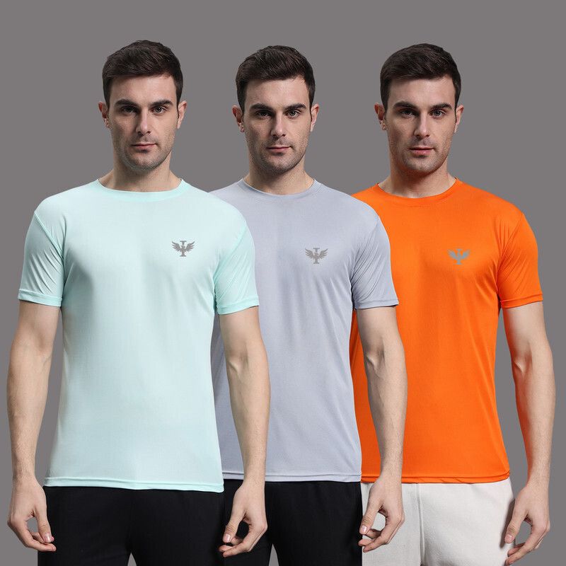 inktees Pack of 3 Men Solid Round Neck Polyester Multicolor T-Shirt-picture-18