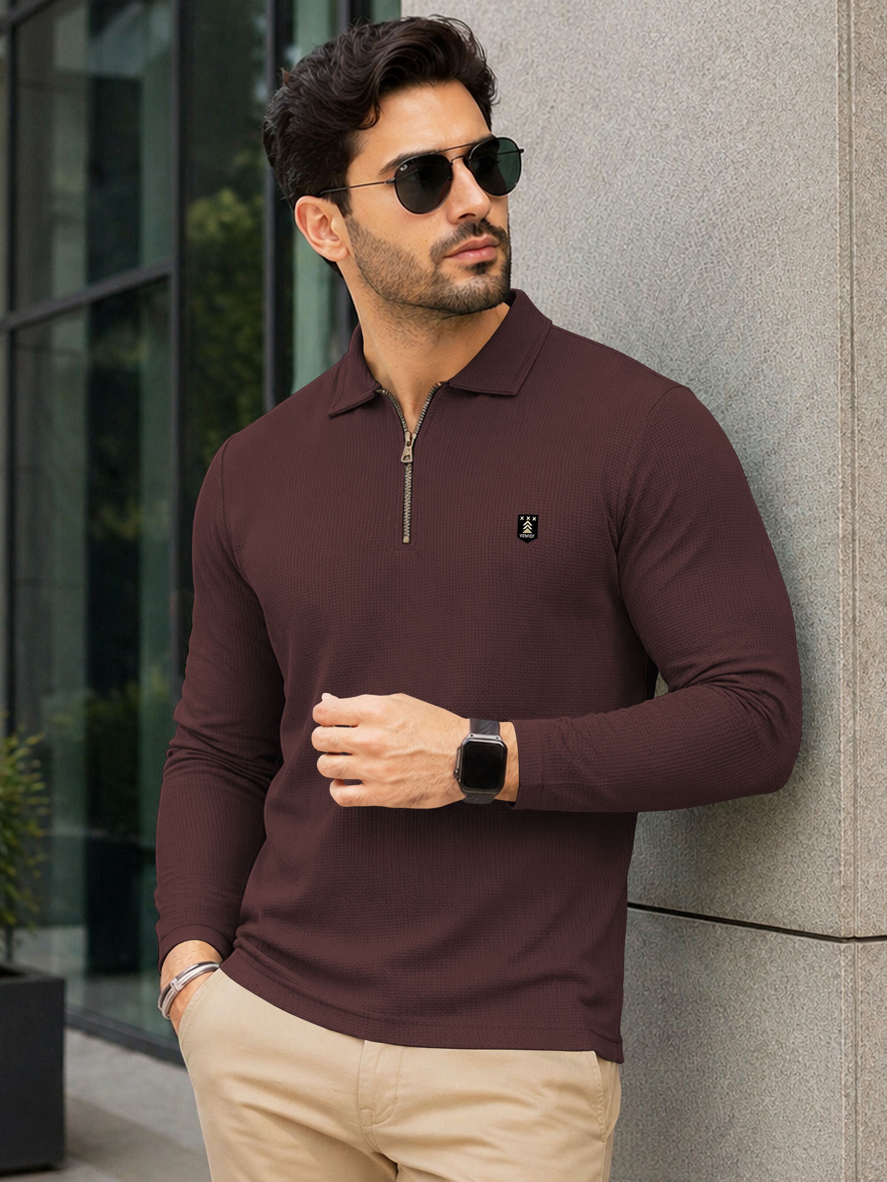 vebnor Men Solid Polo Neck Cotton Blend Brown T-Shirt-picture-23