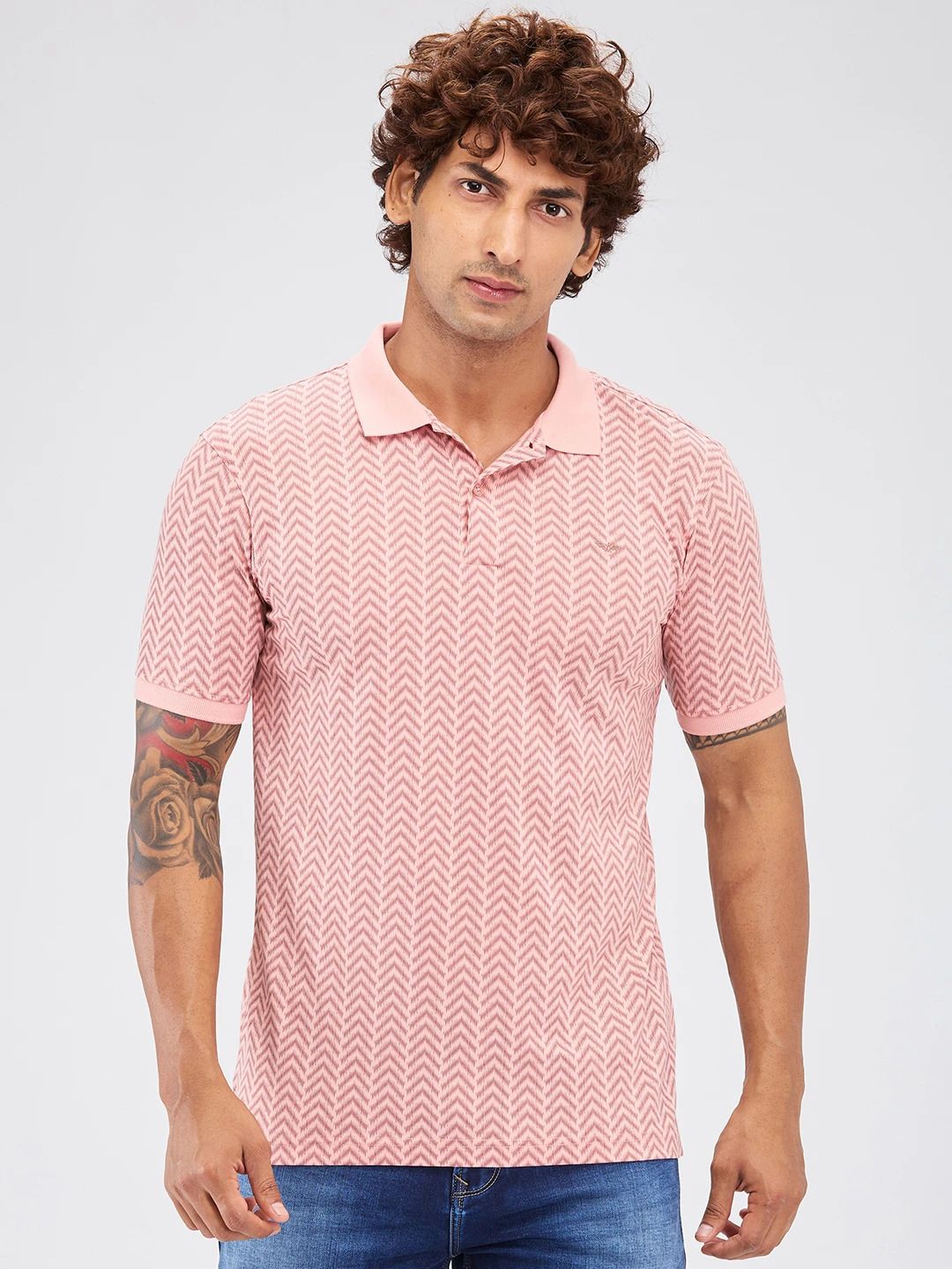 park avenue Men Printed Polo Neck Cotton Blend Red T-Shirt-picture-24