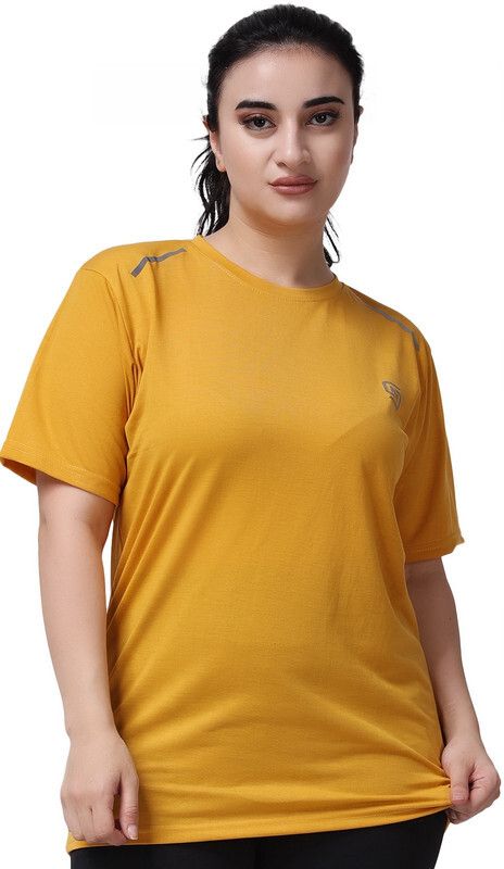 nd Women Solid Round Neck Polyester Yellow T-Shirt-picture-12