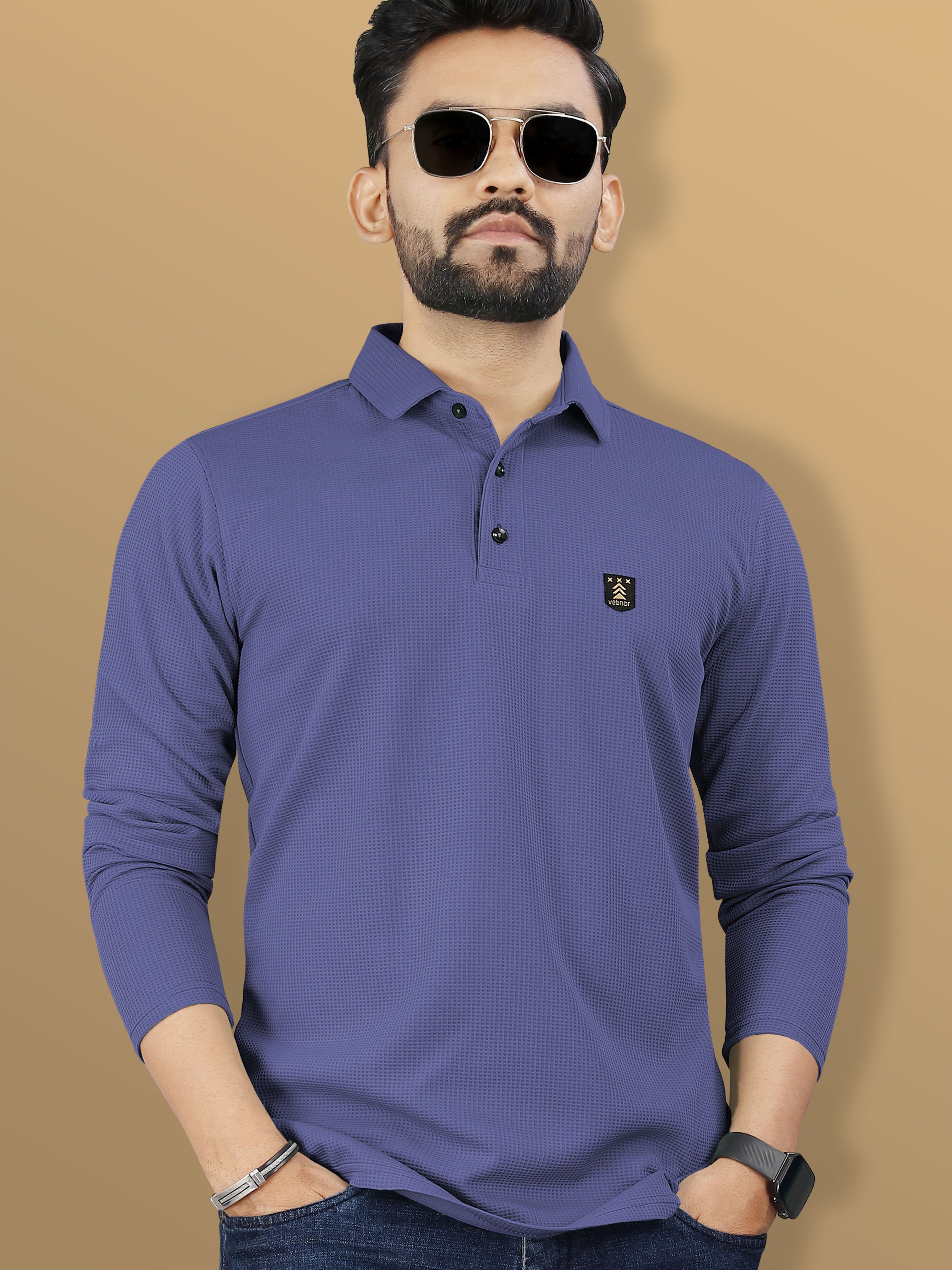 Men Solid Polo Neck Polyester Blue T-Shirt