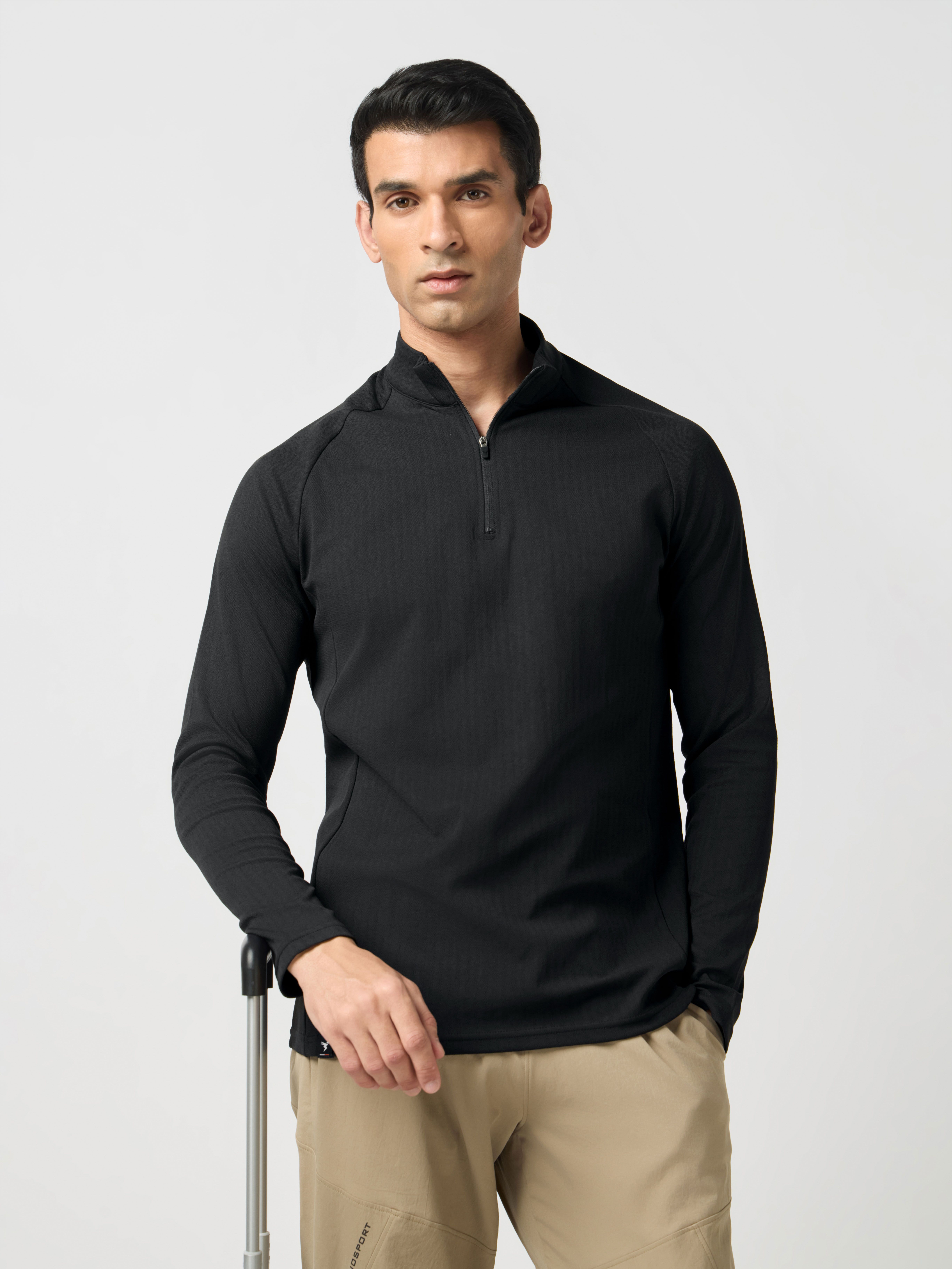 technosport Men Solid Zip Neck Polyester Black T-Shirt-picture-24