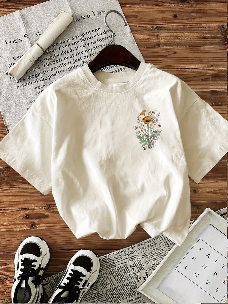 cultrex Women Floral Print, Graphic Print Round Neck Pure Cotton White T-Shirt-picture-23
