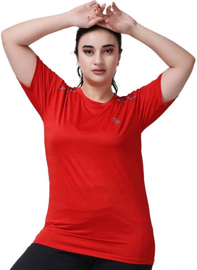 nd Women Solid Round Neck Polyester Red T-Shirt-picture-14
