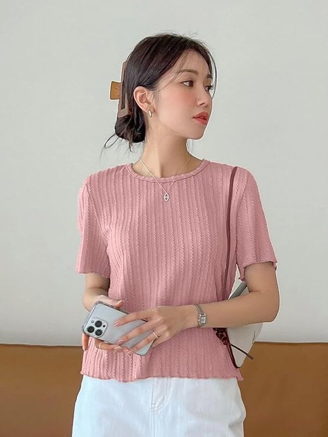kashian Women Solid Round Neck Polycotton Pink T-Shirt-picture-13