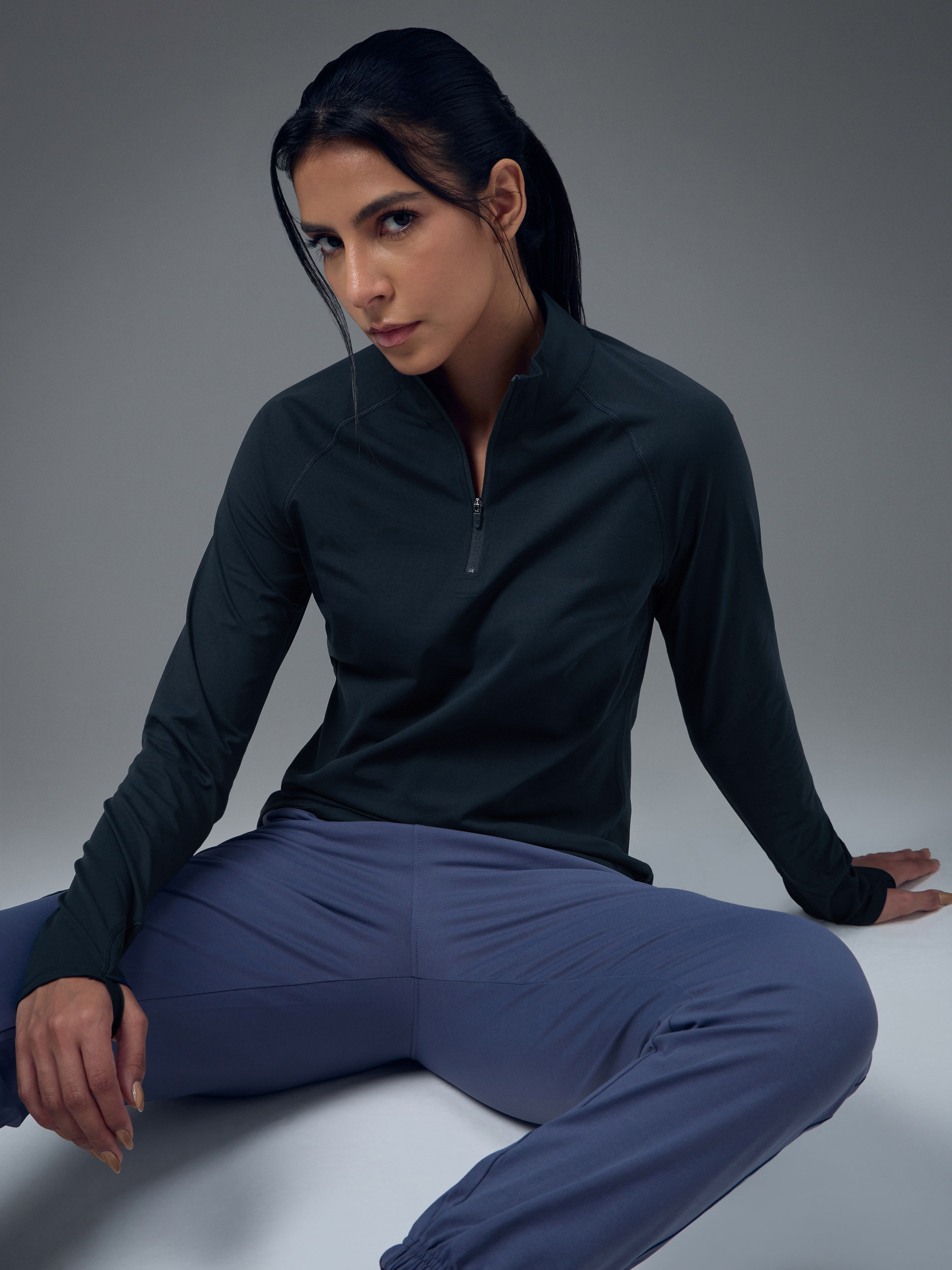 technosport Women Solid High Neck Polyester Navy Blue T-Shirt-picture-17