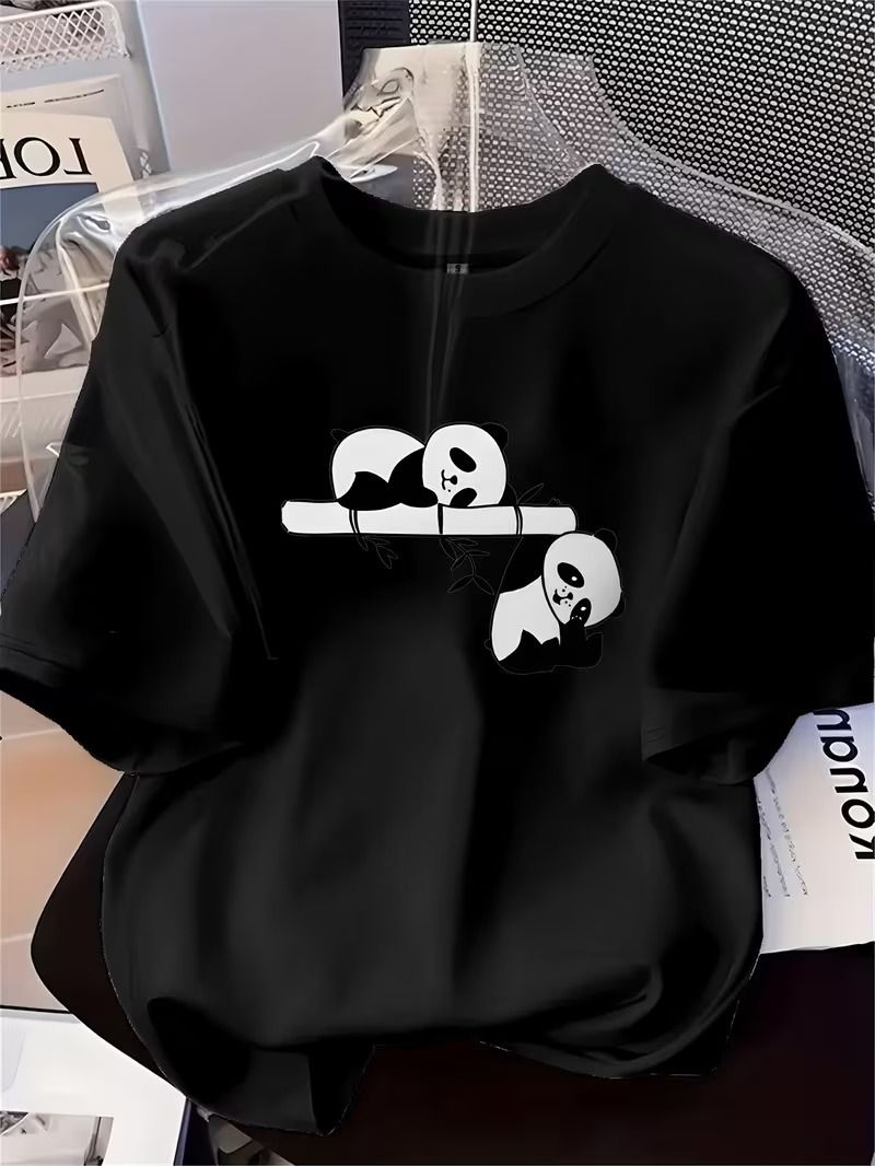 anyk Women Printed Round Neck Cotton Blend Black T-Shirt-picture-45