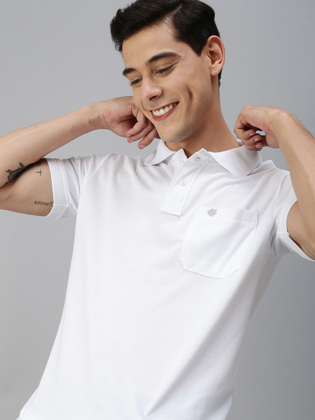 onn Men Solid Polo Neck Cotton Blend White T-Shirt-picture-19