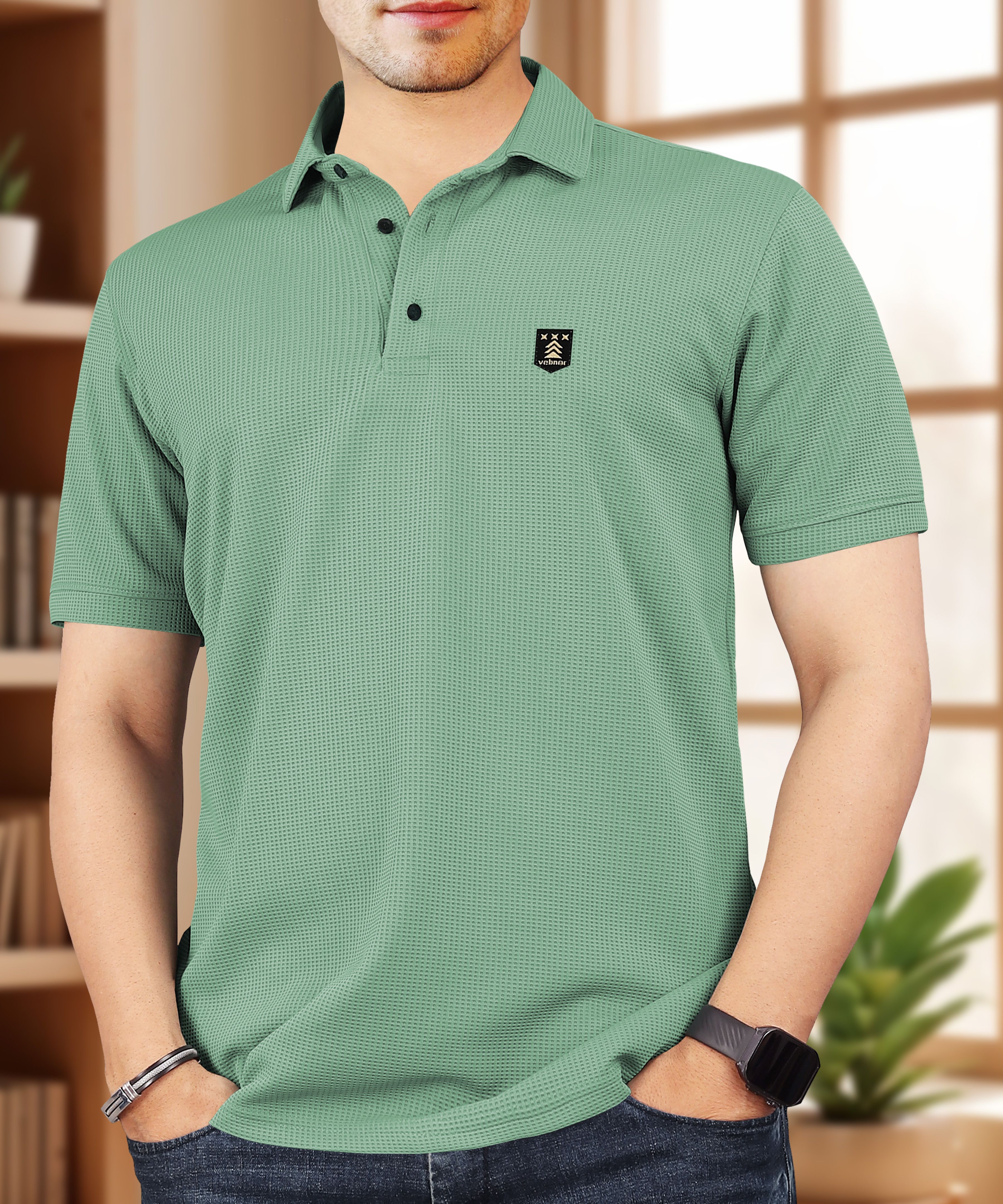 Men Self Design Polo Neck Polyester Light Green T-Shirt-image-38