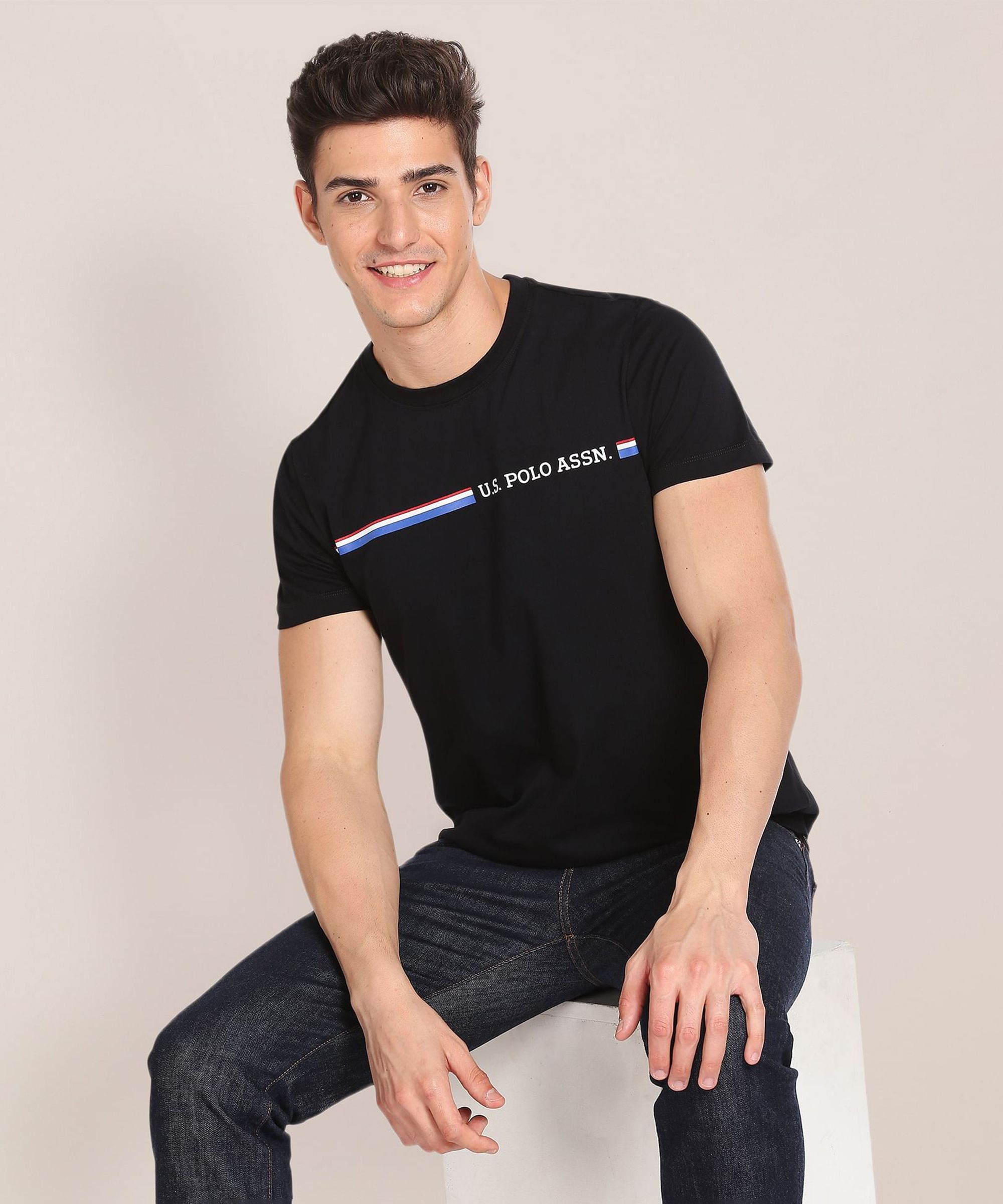 u.s. polo assn. Men Printed Round Neck Pure Cotton Black T-Shirt-picture-17