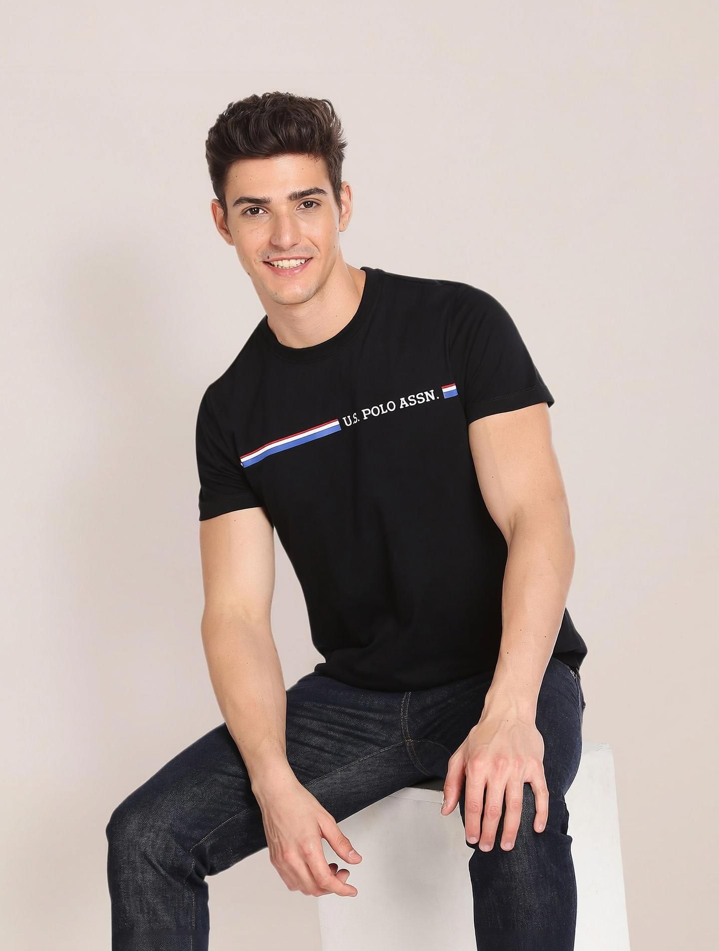 u.s. polo assn. Men Printed Round Neck Pure Cotton Black T-Shirt-picture-21