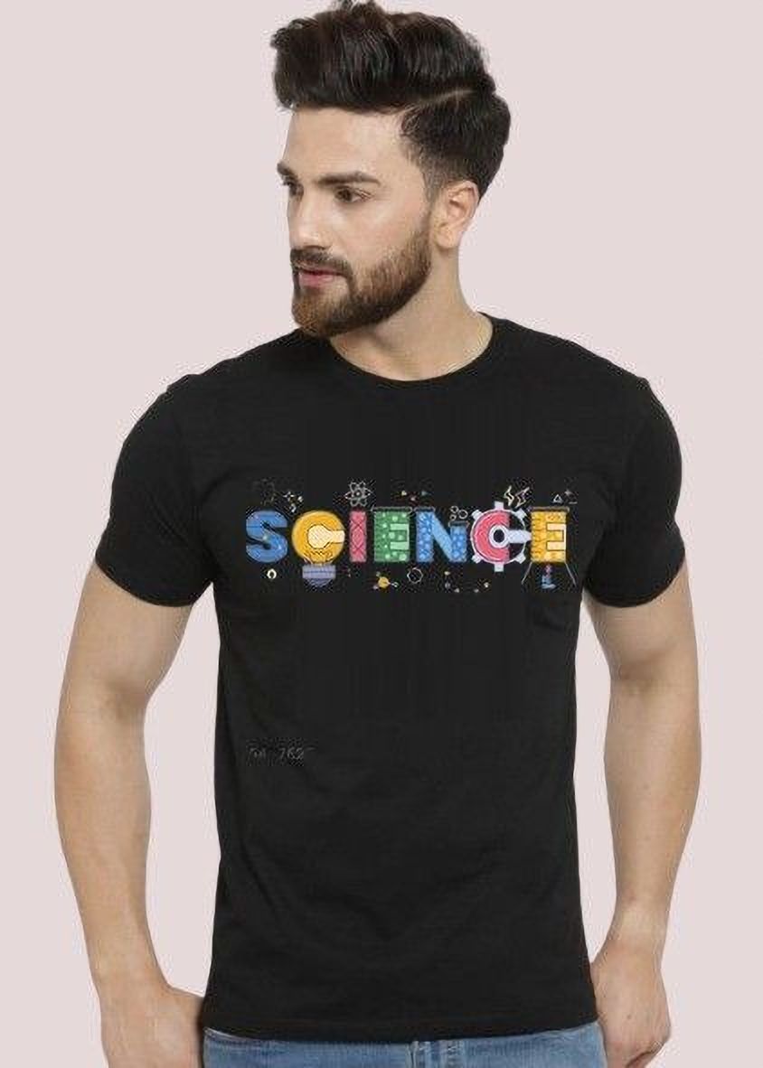 Men Printed Round Neck Cotton Blend Black T-Shirt-image-43
