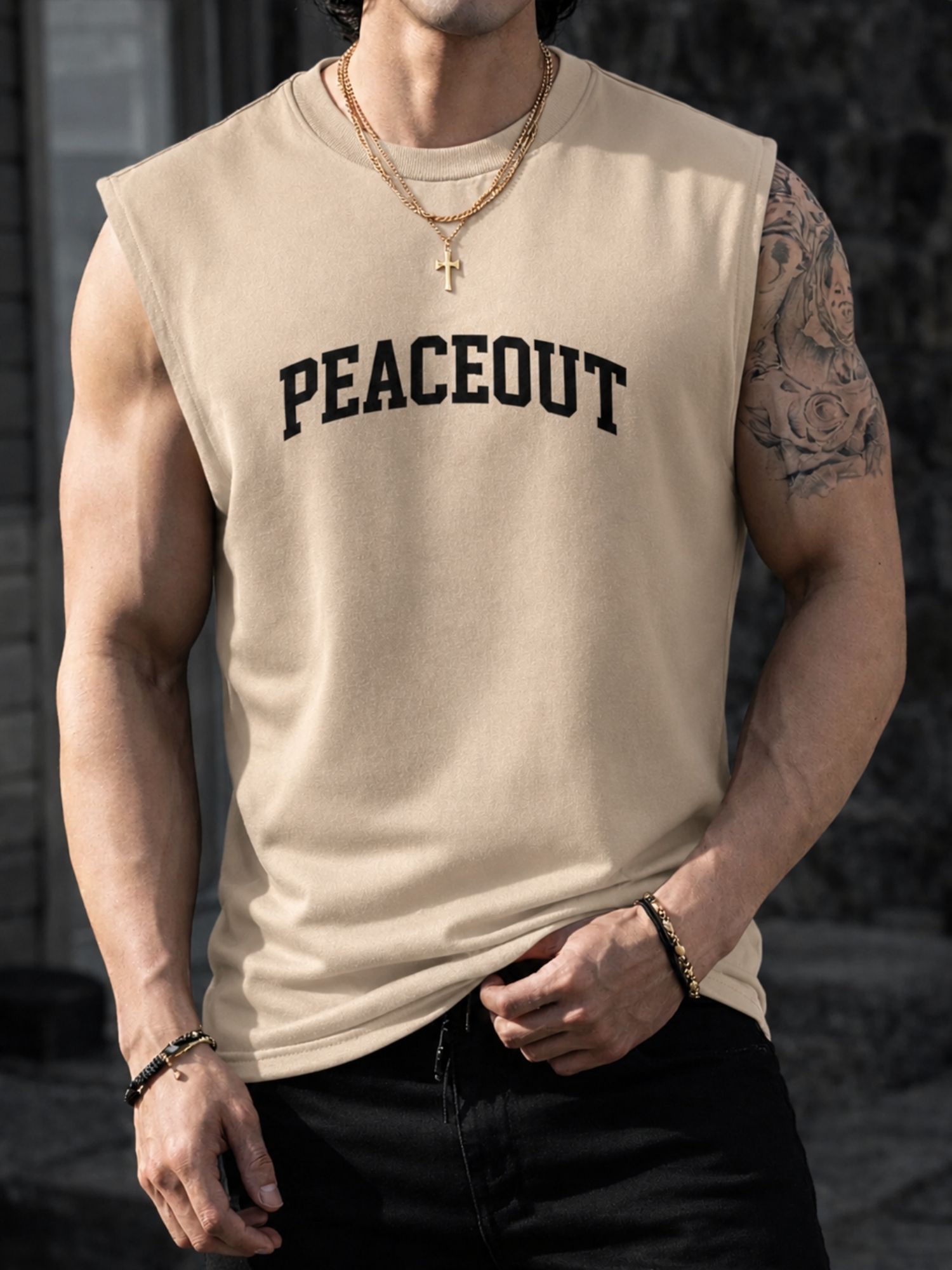 jump cuts Men Printed Round Neck Cotton Blend Beige T-Shirt-picture-12