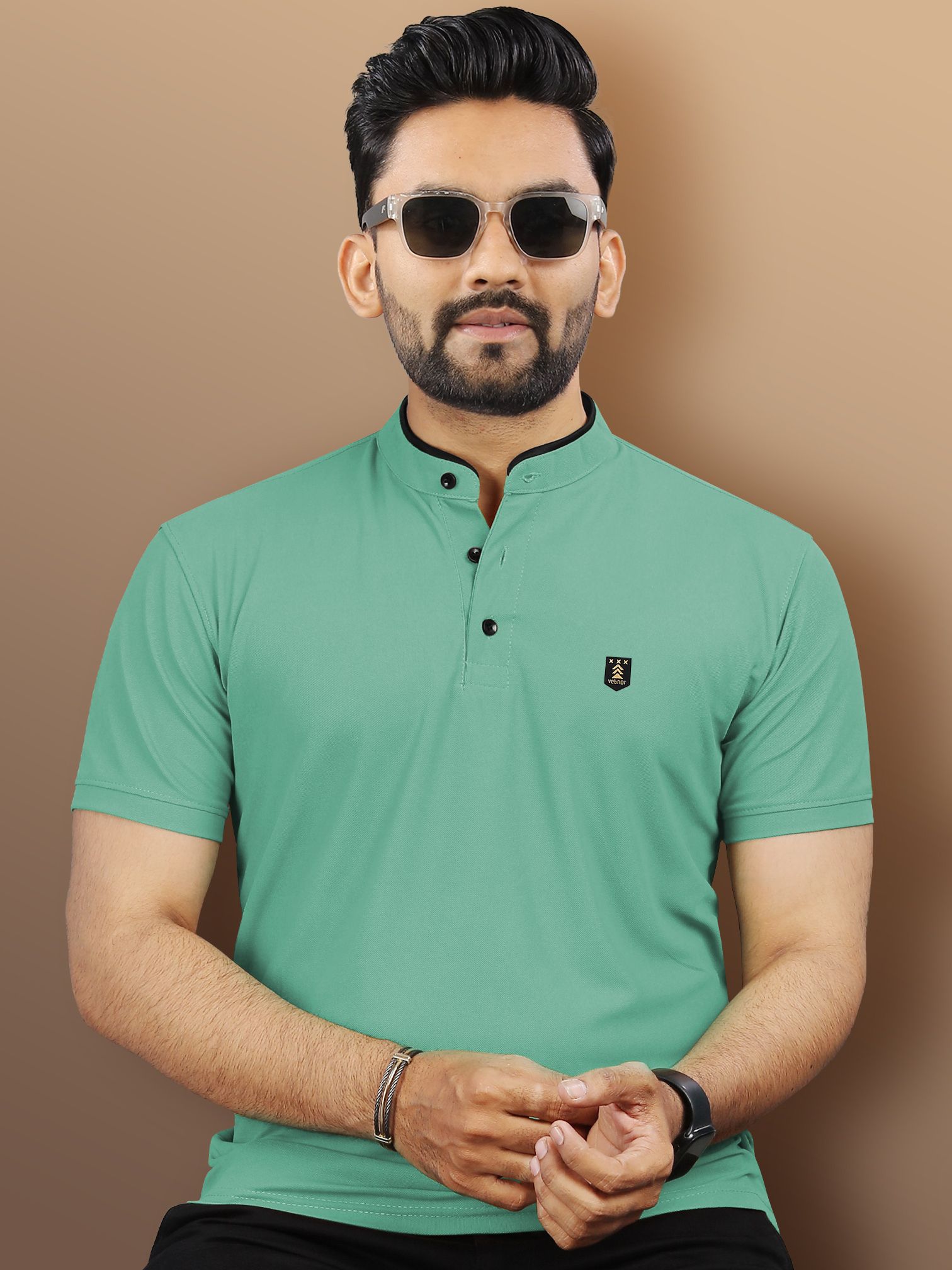 Men Solid Polo Neck Polyester Light Green T-Shirt-image-37