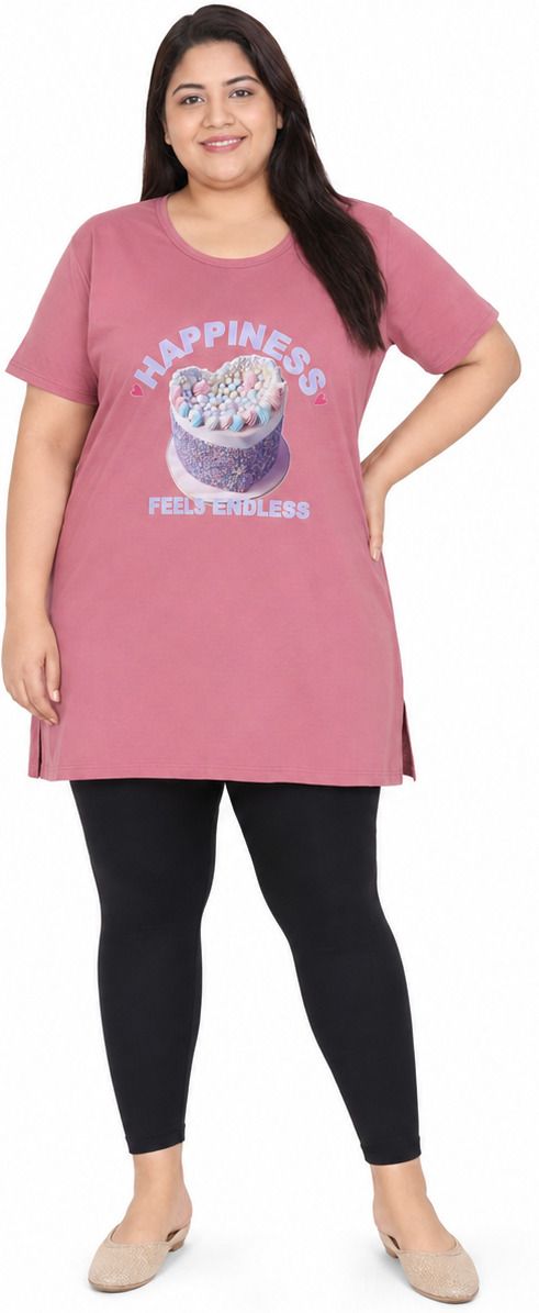 akstyle Women Printed Round Neck Cotton Blend Pink T-Shirt-picture-37